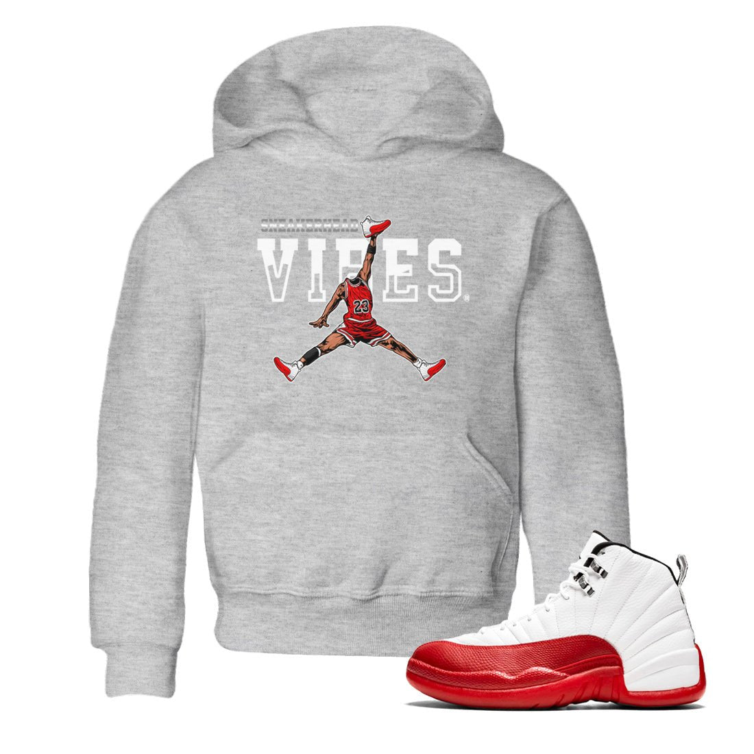 12s Cherry Sneaker Match Tees Jumpman Sneakerhead Vibes Sneaker Tees Air Jordan 12 Cherry Sneaker Release Tees Kids Shirts Heather Grey 1