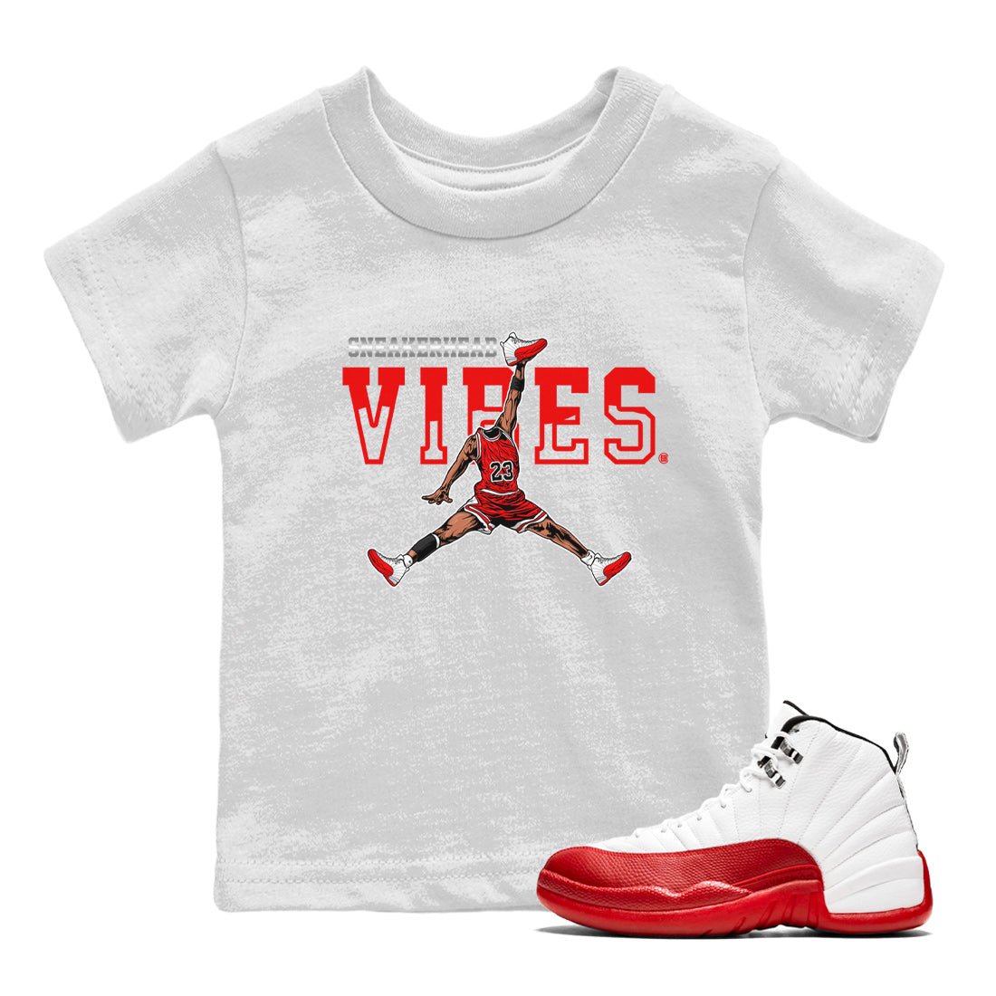 12s Cherry Sneaker Match Tees Jumpman Sneakerhead Vibes Sneaker Tees Air Jordan 12 Cherry Sneaker Release Tees Kids Shirts White 1