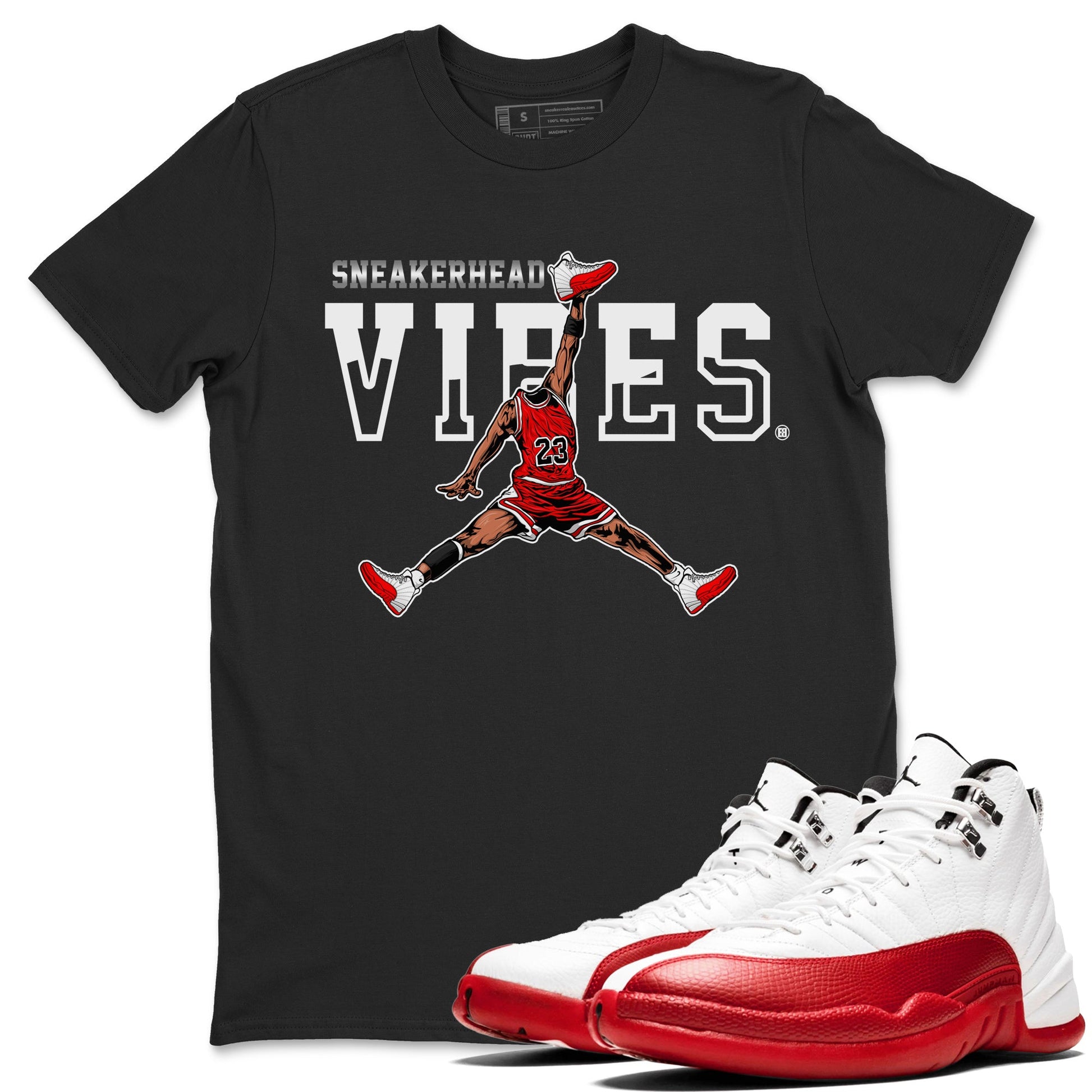 12s Cherry Sneaker Match Tees Jumpman Sneakerhead Vibes Sneaker Tees Air Jordan 12 Cherry Sneaker Release Tees Unisex Shirts Black 1