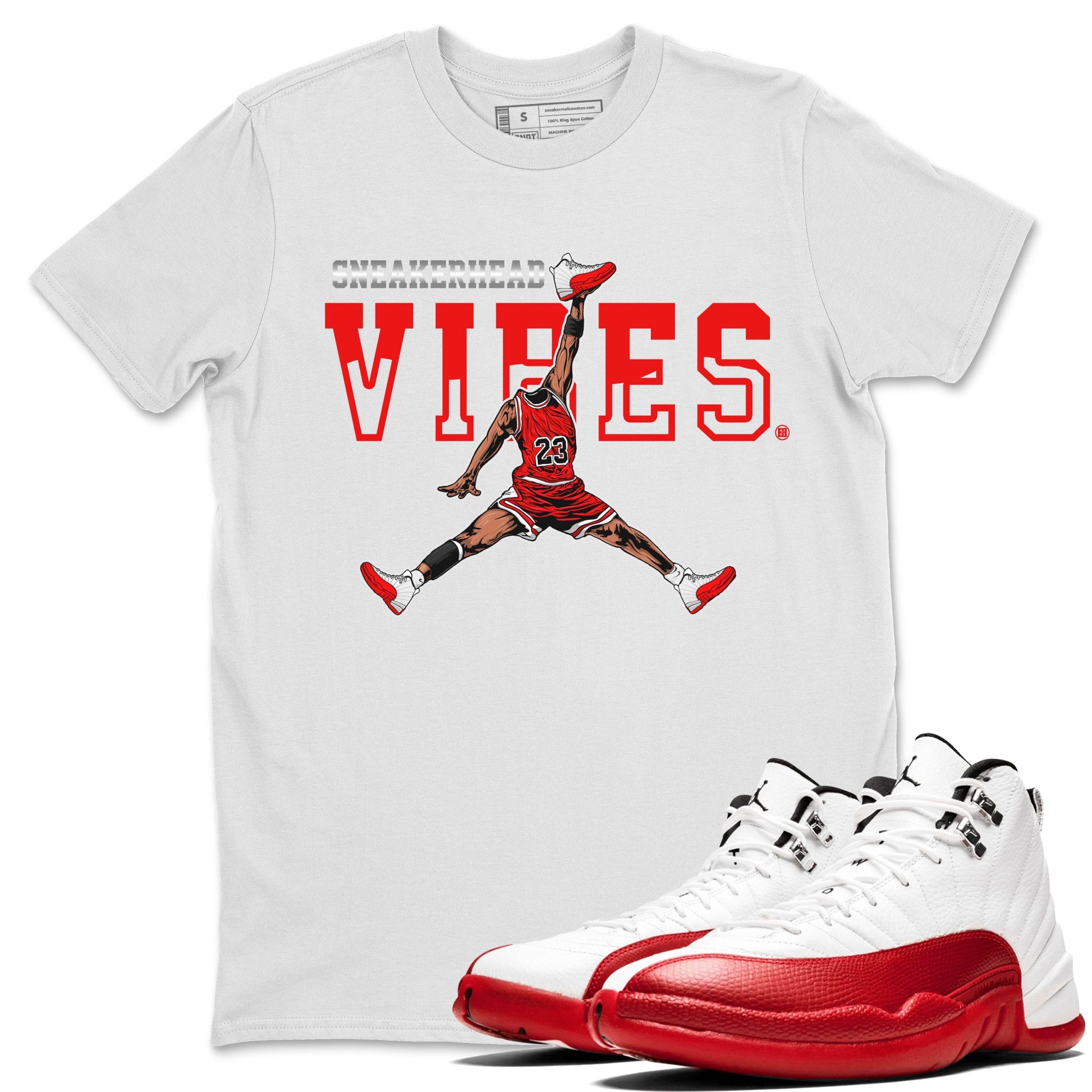 12s Cherry Sneaker Match Tees Jumpman Sneakerhead Vibes Sneaker Tees Air Jordan 12 Cherry Sneaker Release Tees Unisex Shirts White 1