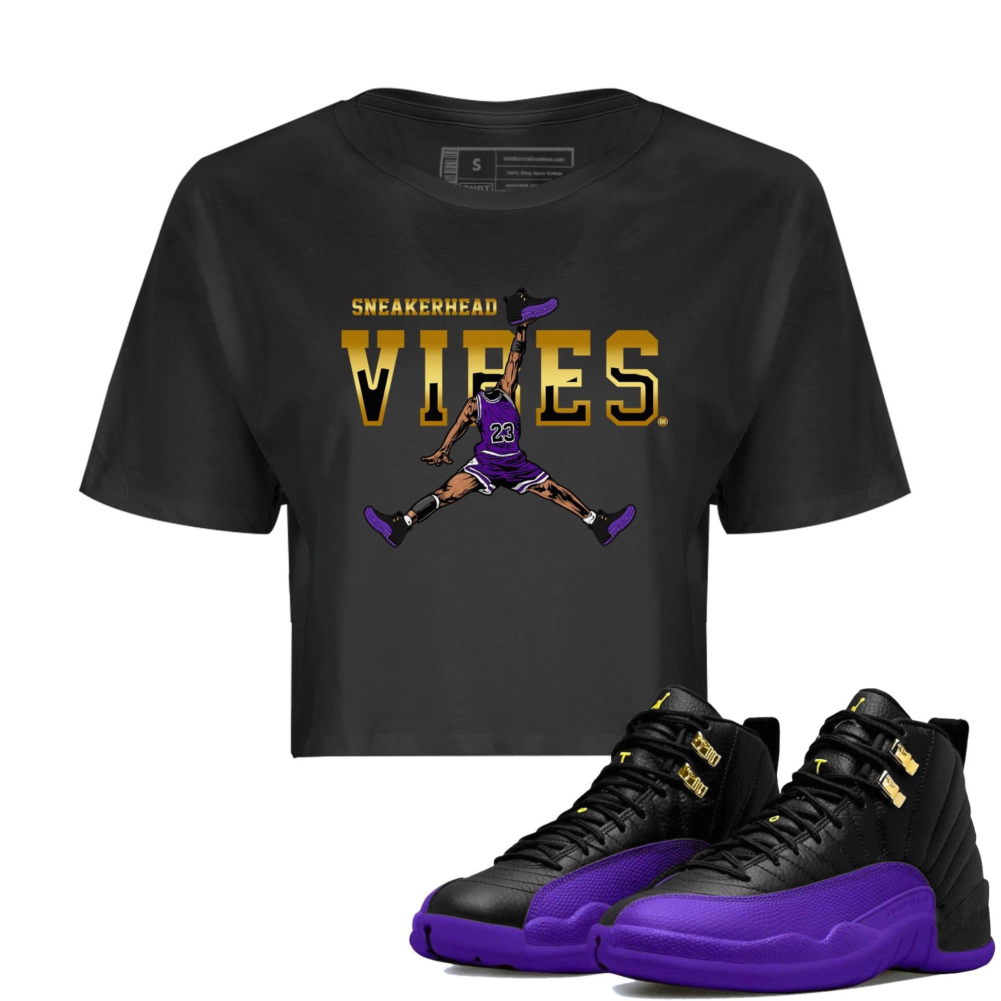 Air Jordan 12 Field Purple Sneaker Match Tees Sneakerhead Vibes Sneaker Tees AJ12 Field Purple Sneaker Release Tees Women's Shirts Black 1
