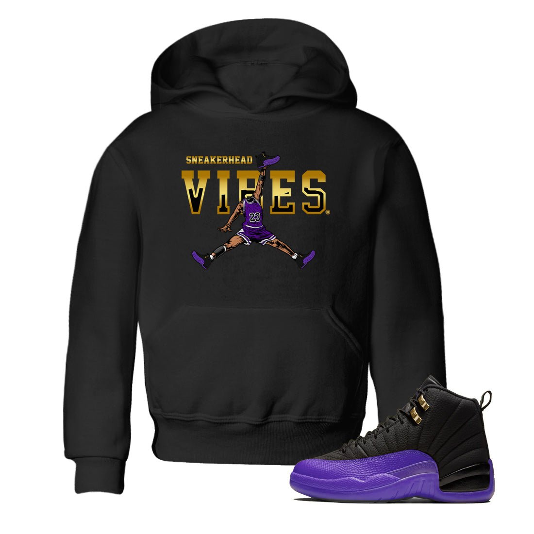 Air Jordan 12 Field Purple Sneaker Match Tees Sneakerhead Vibes Sneaker Tees AJ12 Field Purple Sneaker Release Tees Kids Shirts Black 1