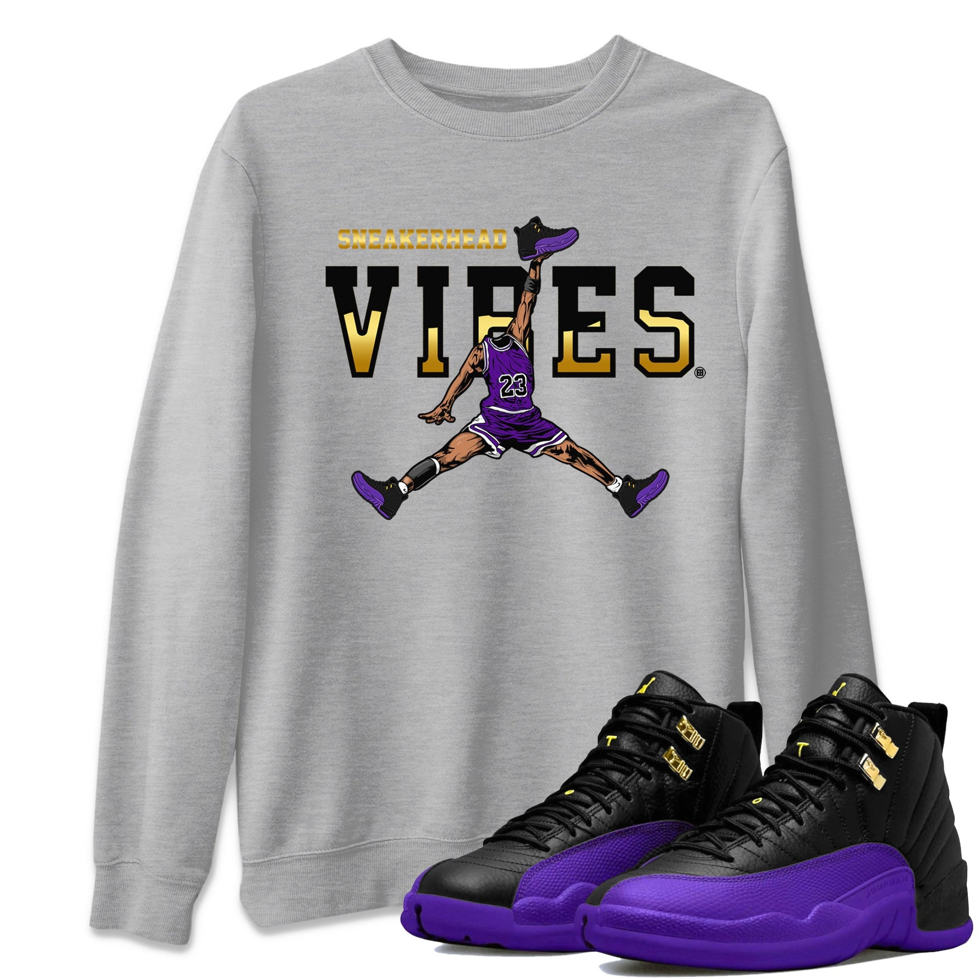 Air Jordan 12 Field Purple Sneaker Match Tees Sneakerhead Vibes Sneaker Tees AJ12 Field Purple Sneaker Release Tees Unisex Shirts Heather Grey 1