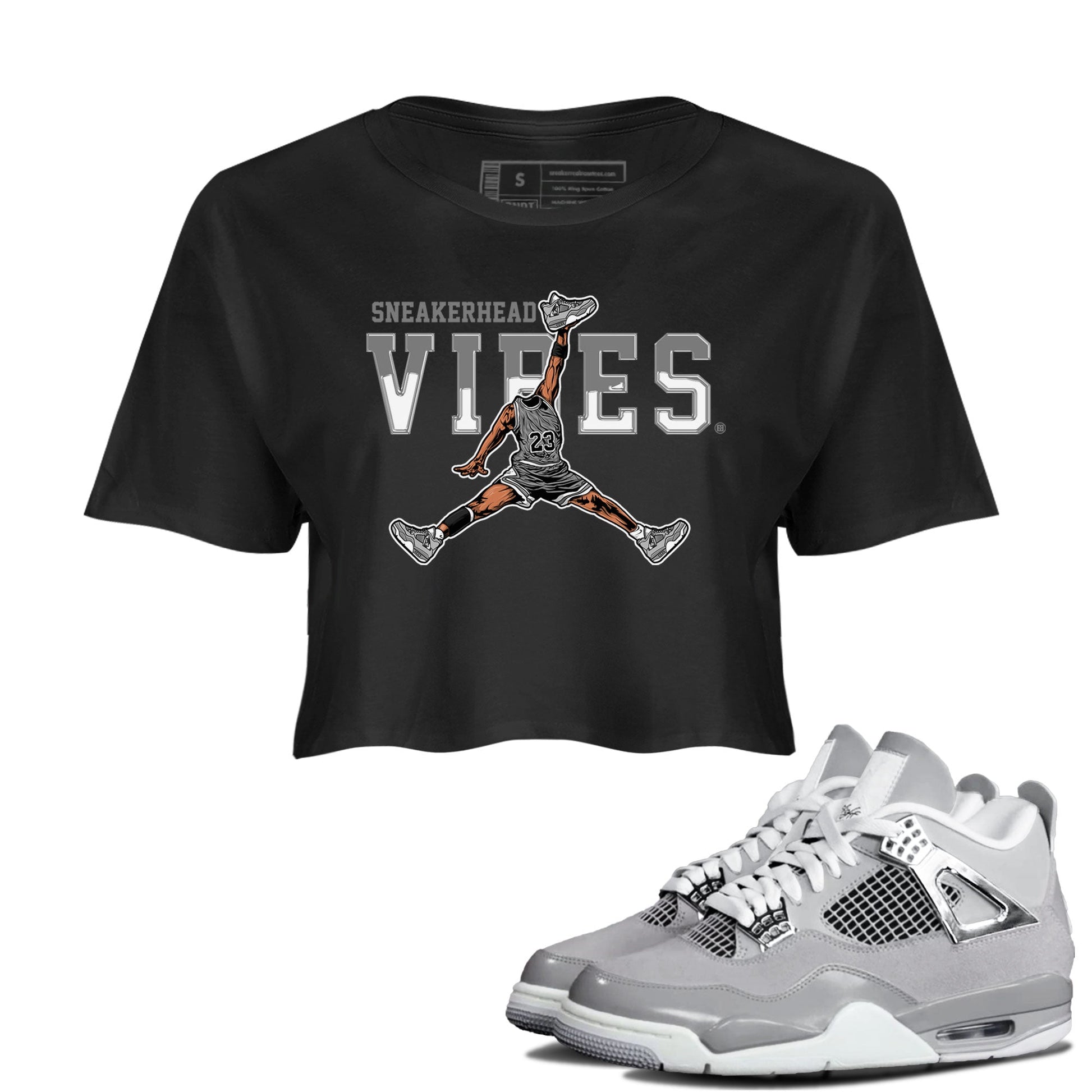 Air Jordan 4 Retro Frozen Moments shirt to match jordans Sneakerhead Vibes sneaker tees Air Jordan 4 Light Iron Ore SNRT Sneaker Release Tees Black 1 Crop T-Shirt