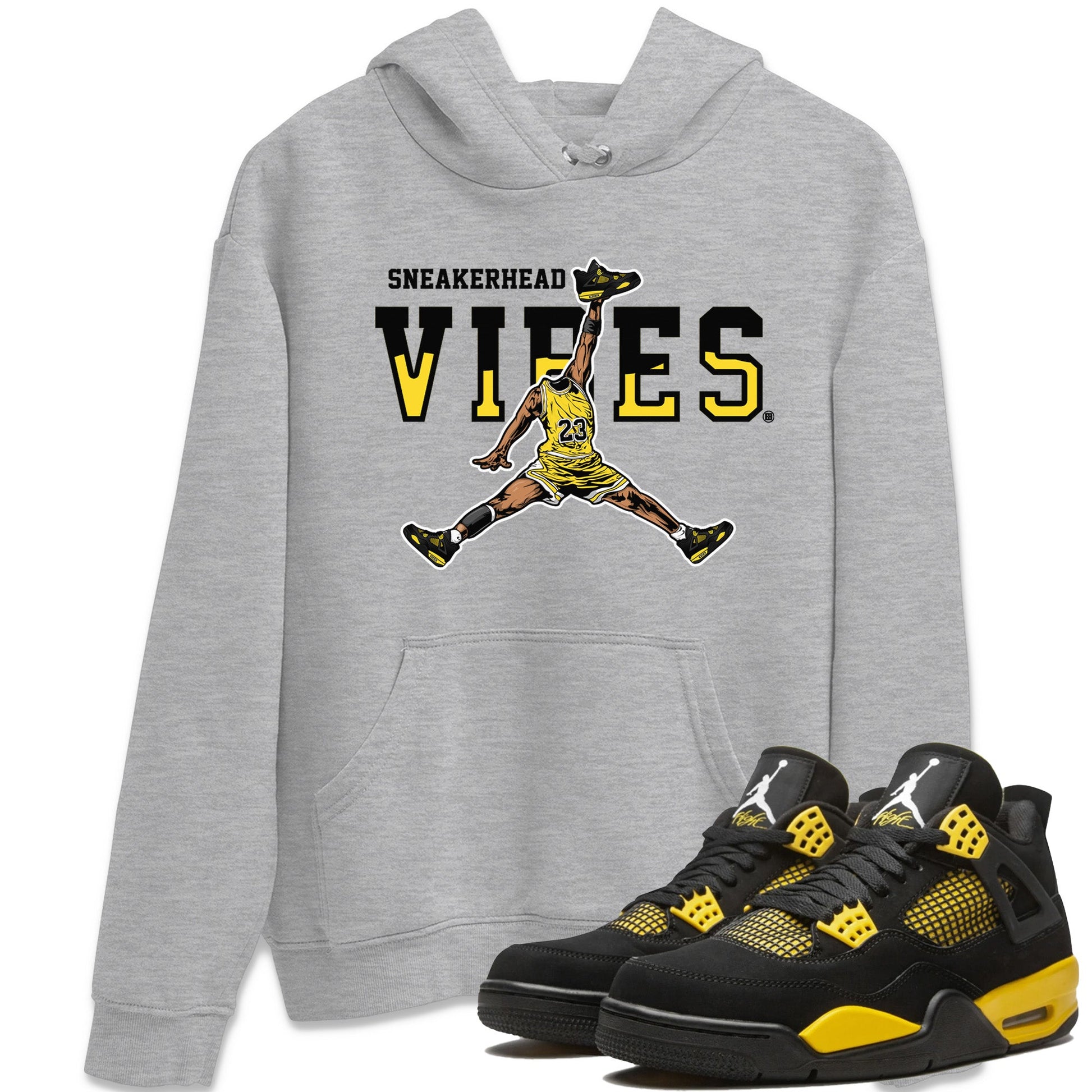 Air Jordan 4 Thunder Sneaker Match Tees Sneakerhead Vibes Sneaker Tees Air Jordan 4 Retro Thunder Sneaker Release Tees Unisex Shirts Heather Grey 1