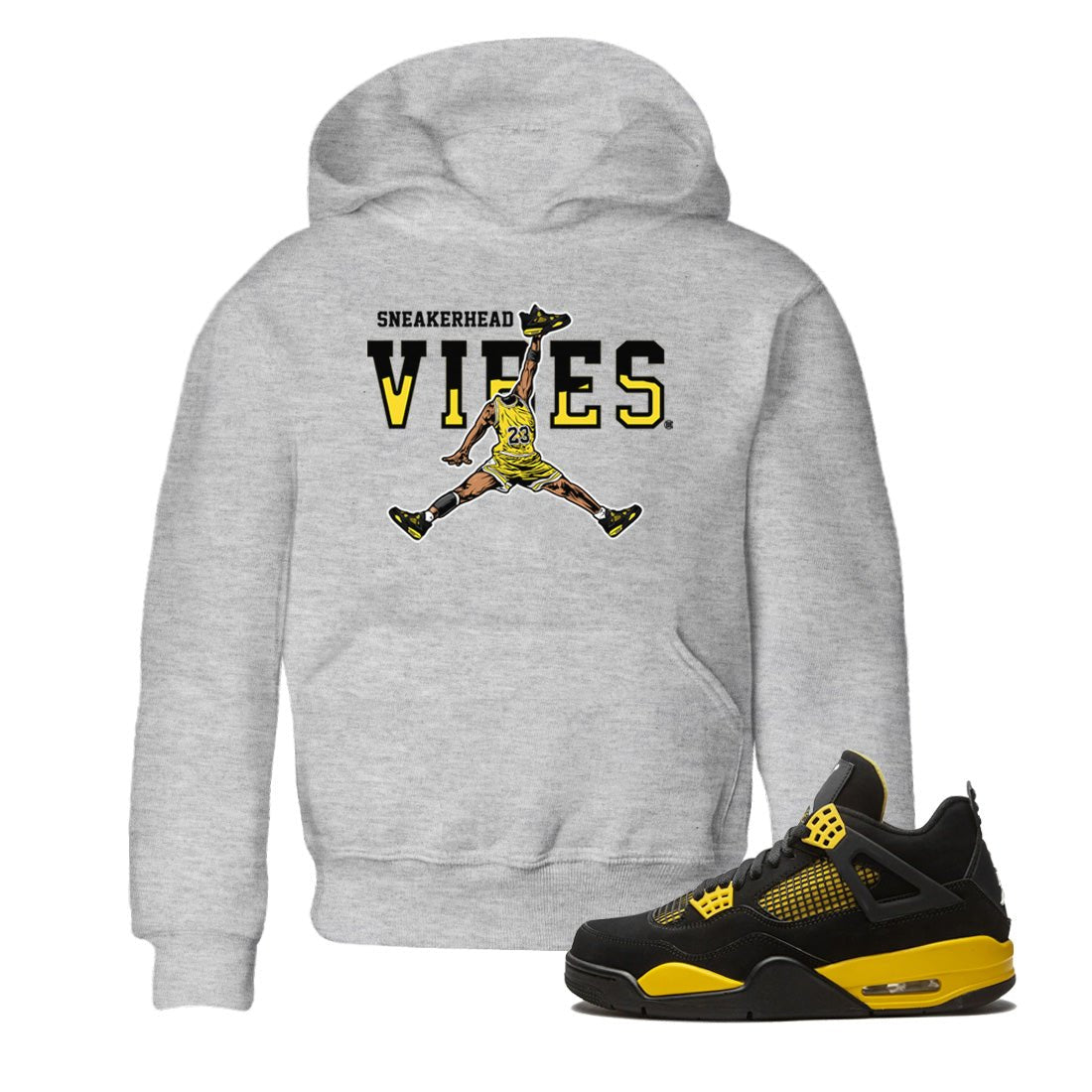 Air Jordan 4 Thunder Sneaker Match Tees Sneakerhead Vibes Sneaker Tees Air Jordan 4 Retro Thunder Sneaker Release Tees Kids Shirts Heather Grey 1