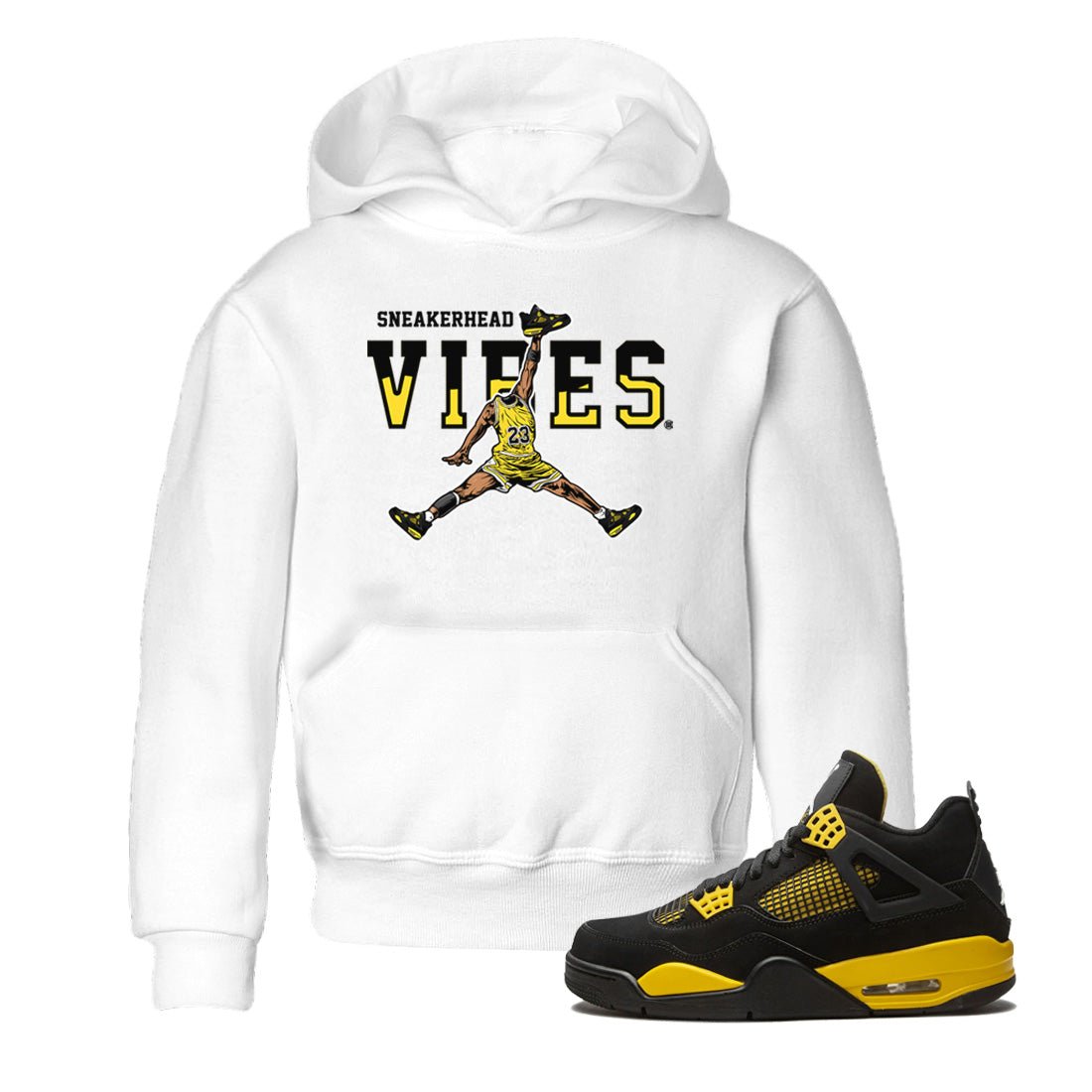 Air Jordan 4 Thunder Sneaker Match Tees Sneakerhead Vibes Sneaker Tees Air Jordan 4 Retro Thunder Sneaker Release Tees Kids Shirts White 1