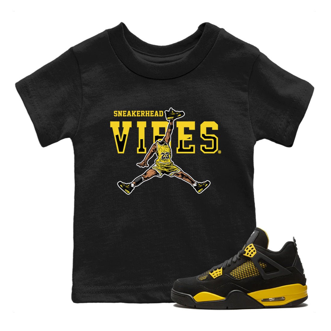 Air Jordan 4 Thunder Sneaker Match Tees Sneakerhead Vibes Sneaker Tees Air Jordan 4 Retro Thunder Sneaker Release Tees Kids Shirts Black 1