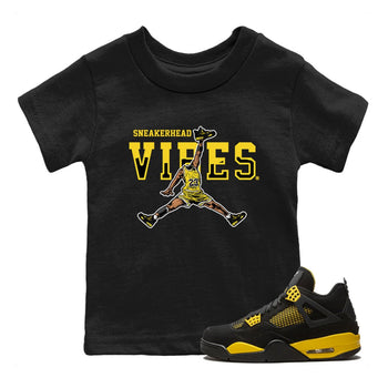 Air Jordan 4 Thunder Sneaker Match Tees Sneakerhead Vibes Sneaker Tees Air Jordan 4 Retro Thunder Sneaker Release Tees Kids Shirts Black 1