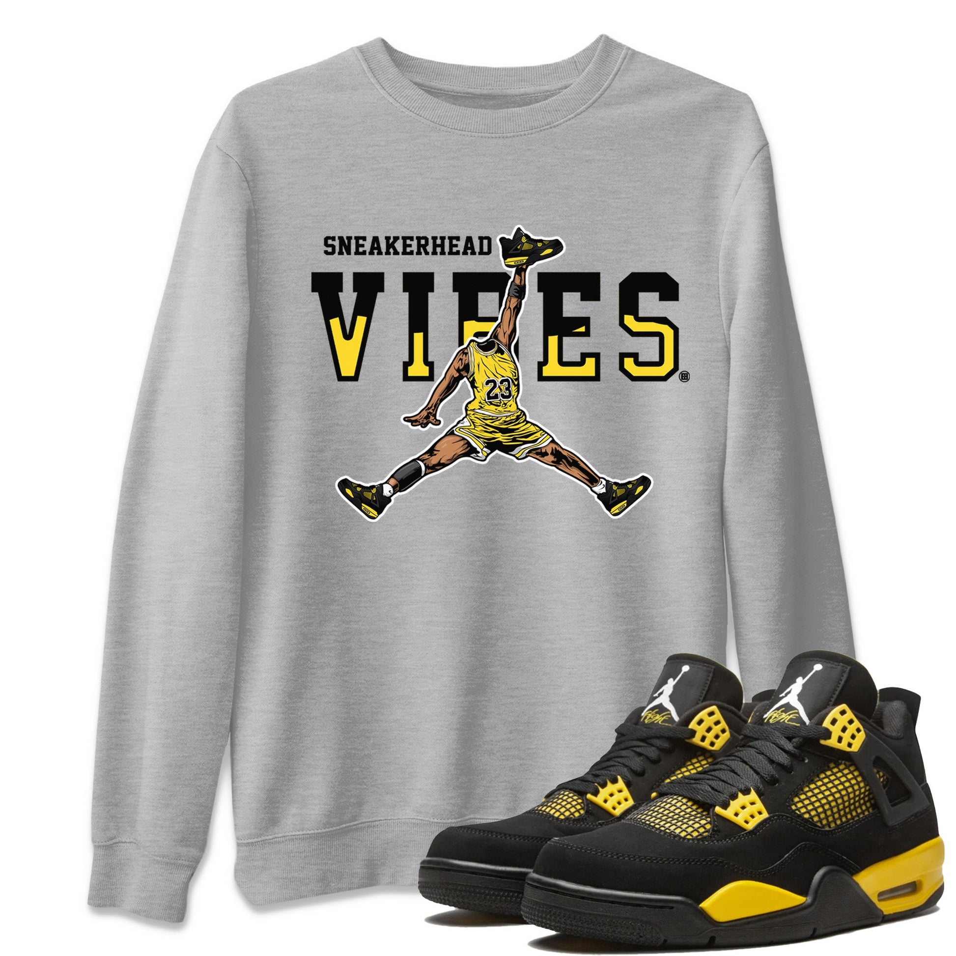Air Jordan 4 Thunder Sneaker Match Tees Sneakerhead Vibes Sneaker Tees Air Jordan 4 Retro Thunder Sneaker Release Tees Unisex Shirts Heather Grey 1