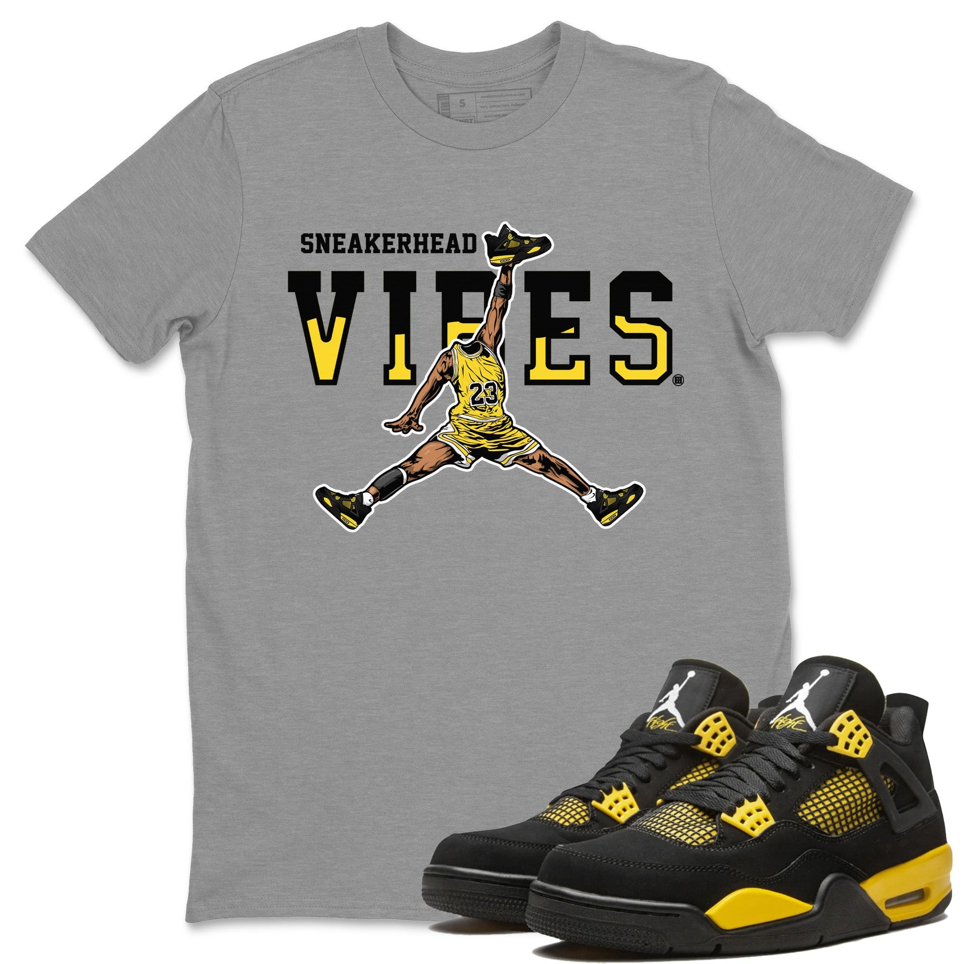 Air Jordan 4 Thunder Sneaker Match Tees Sneakerhead Vibes Sneaker Tees Air Jordan 4 Retro Thunder Sneaker Release Tees Unisex Shirts Heather Grey 1
