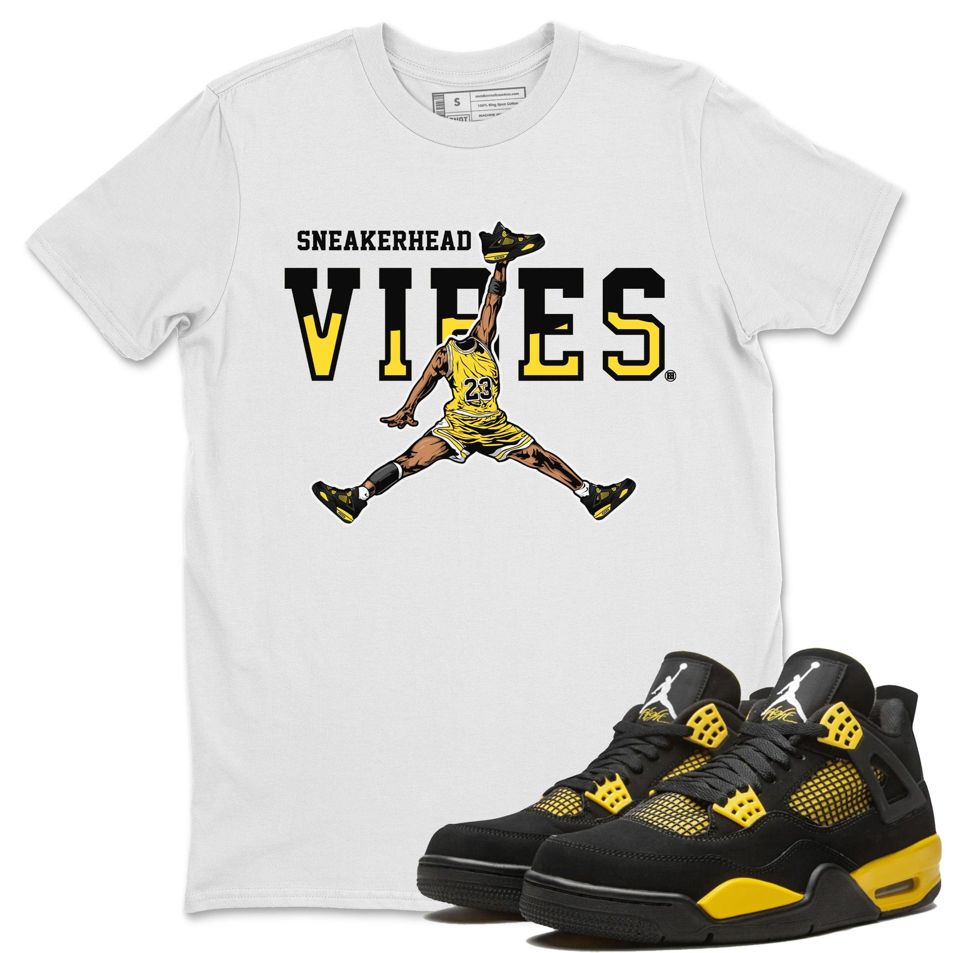 Air Jordan 4 Thunder Sneaker Match Tees Sneakerhead Vibes Sneaker Tees Air Jordan 4 Retro Thunder Sneaker Release Tees Unisex Shirts White 1