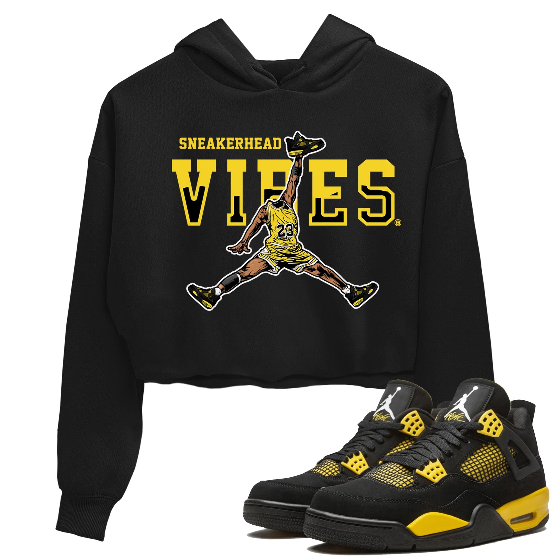 Air Jordan 4 Thunder Sneaker Match Tees Sneakerhead Vibes Sneaker Tees Air Jordan 4 Retro Thunder Sneaker Release Tees Women's Shirts Black 1