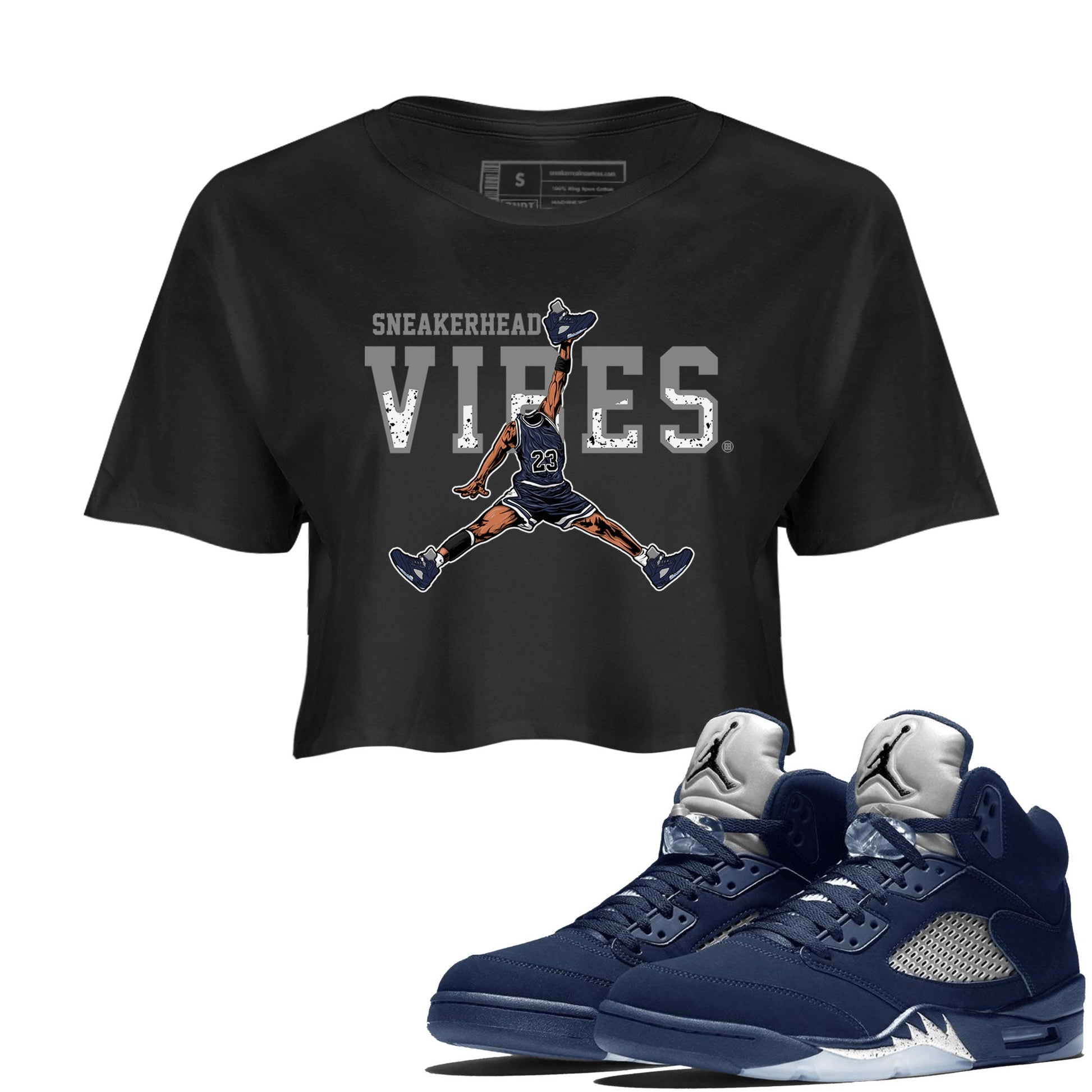 Midnight Navy 5s shirt to match jordans Sneakerhead Vibes sneaker tees Air Jordan 5 Retro Midnight Navy SNRT Sneaker Release Tees Black 1 Crop T-Shirt