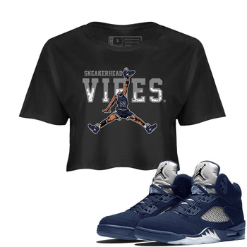 Midnight Navy 5s shirt to match jordans Sneakerhead Vibes sneaker tees Air Jordan 5 Retro Midnight Navy SNRT Sneaker Release Tees Black 1 Crop T-Shirt