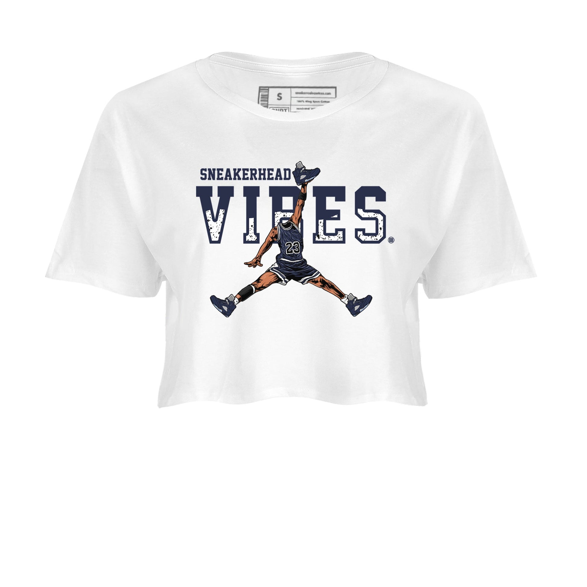 Midnight Navy 5s shirt to match jordans Sneakerhead Vibes sneaker tees Air Jordan 5 Retro Midnight Navy SNRT Sneaker Release Tees White 2 Crop T-Shirt