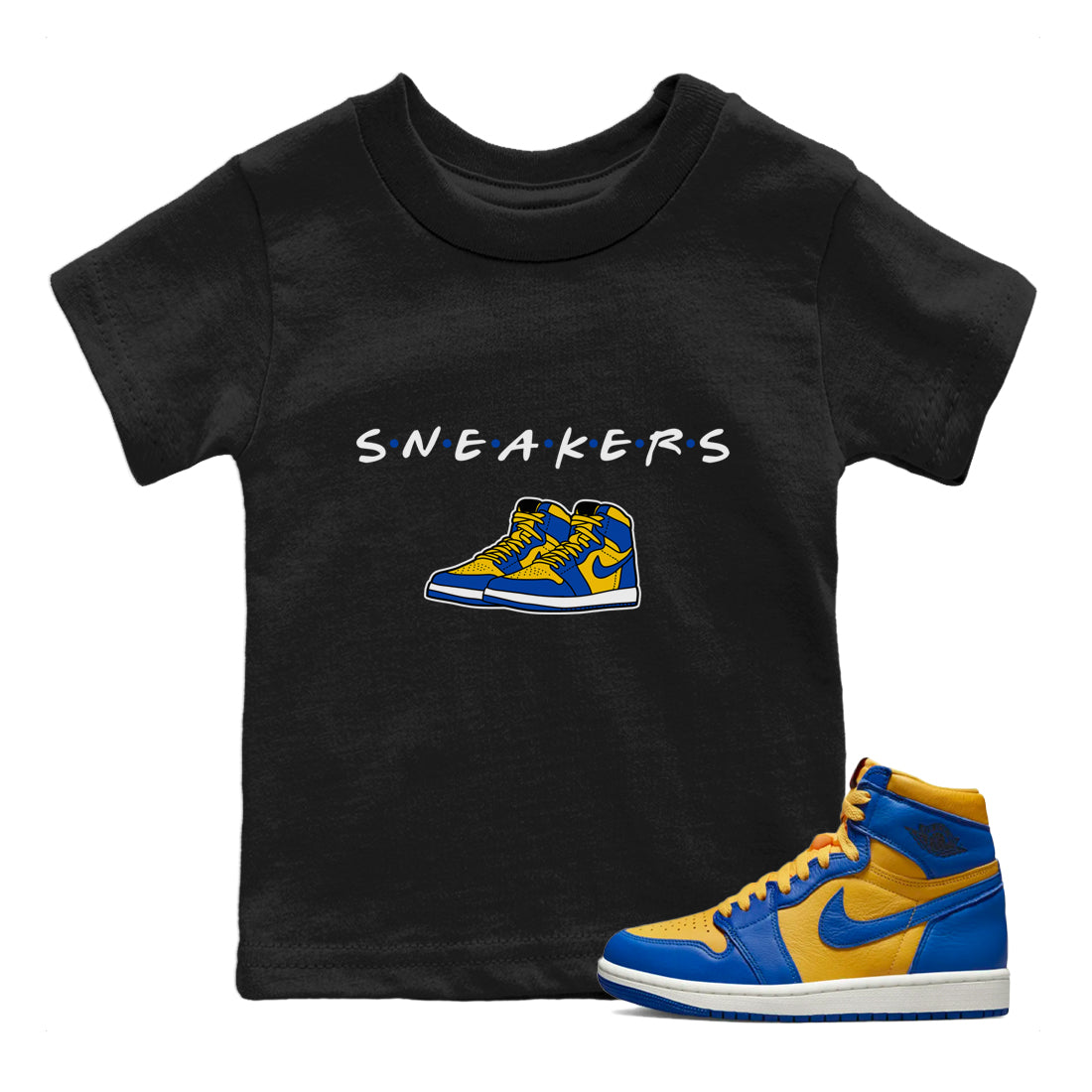 Jordan 1 Game Royal Varsity Maize Sneaker Match Tees Sneakers Sneaker Tees Jordan 1 Game Royal Varsity Maize Sneaker Release Tees Kids Shirts