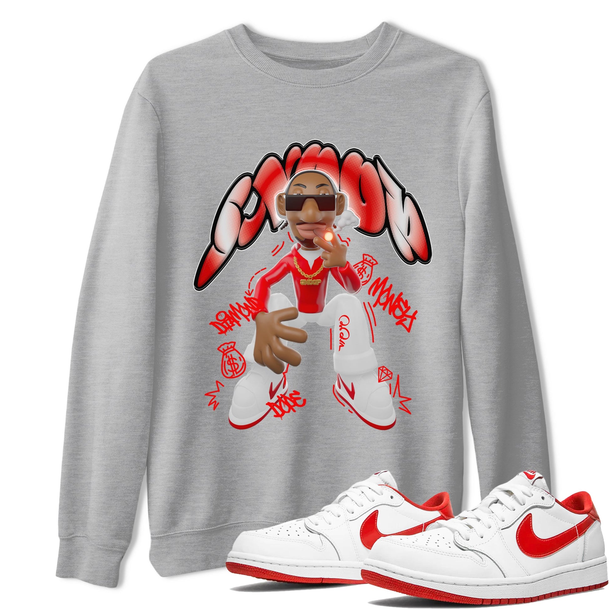 Jordan 1 Low University Red shirt to match jordans Snoop sneakertees AJ1 Low University Red SNRT Sneaker Release Tees Unisex Heather Grey 1 T-Shirt