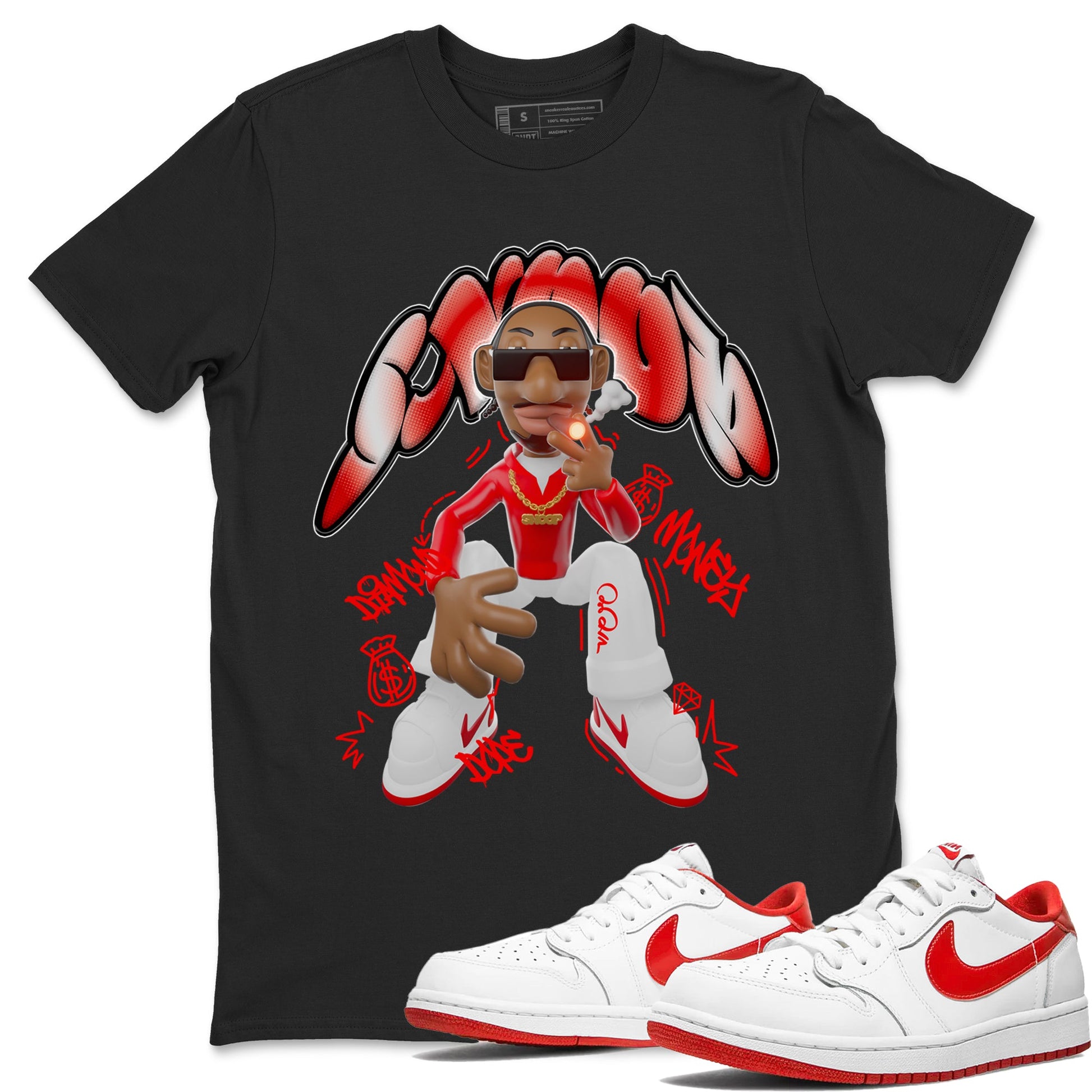 Jordan 1 Low University Red shirt to match jordans Snoop sneakertees AJ1 Low University Red SNRT Sneaker Release Tees Unisex Black 1 T-Shirt