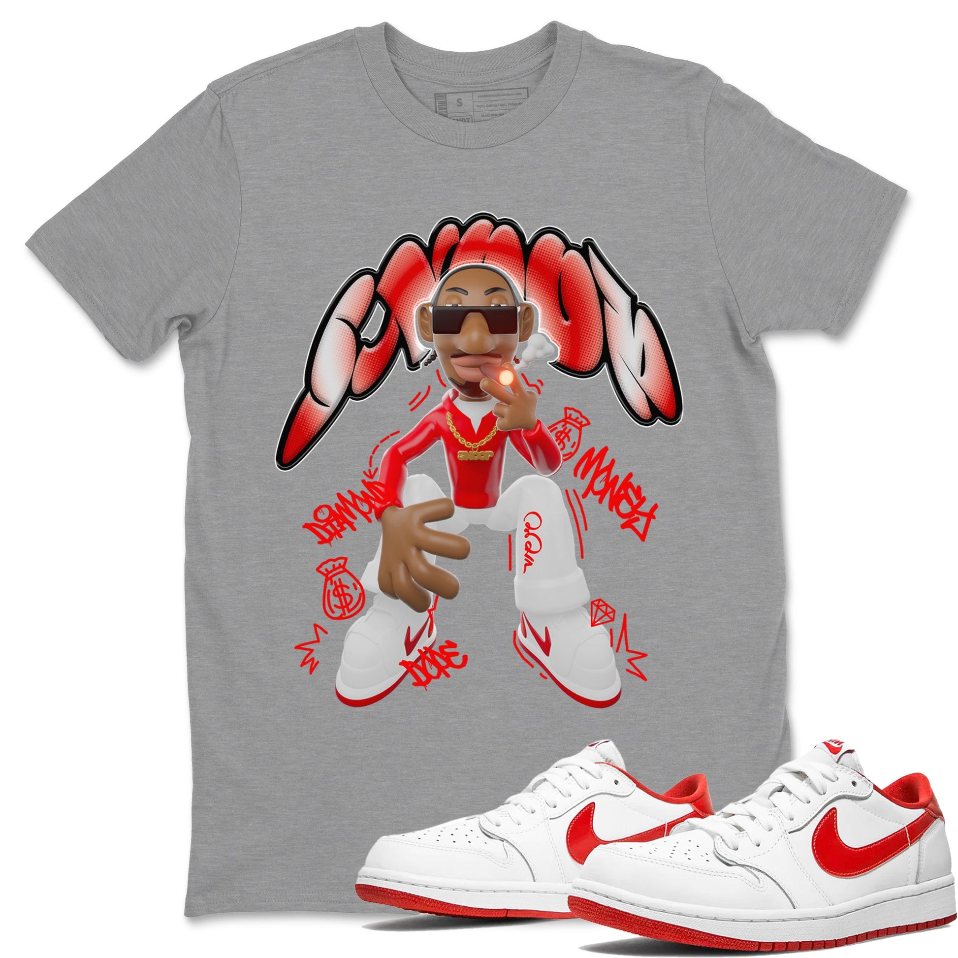 Jordan 1 Low University Red shirt to match jordans Snoop sneakertees AJ1 Low University Red SNRT Sneaker Release Tees Unisex Heather Grey 1 T-Shirt