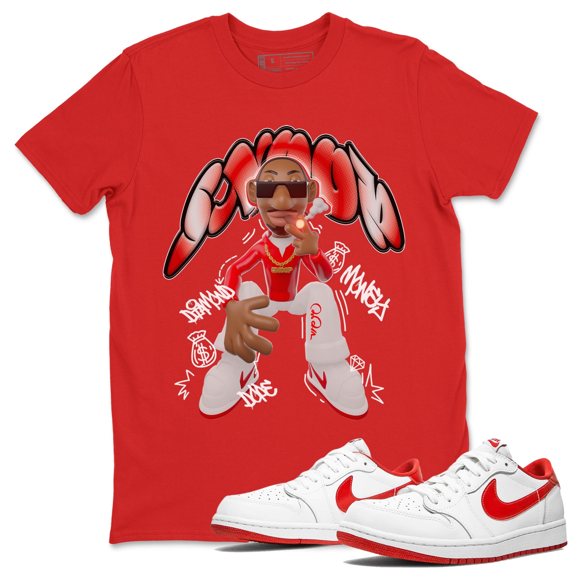 Jordan 1 Low University Red shirt to match jordans Snoop sneakertees AJ1 Low University Red SNRT Sneaker Release Tees Unisex Red 1 T-Shirt