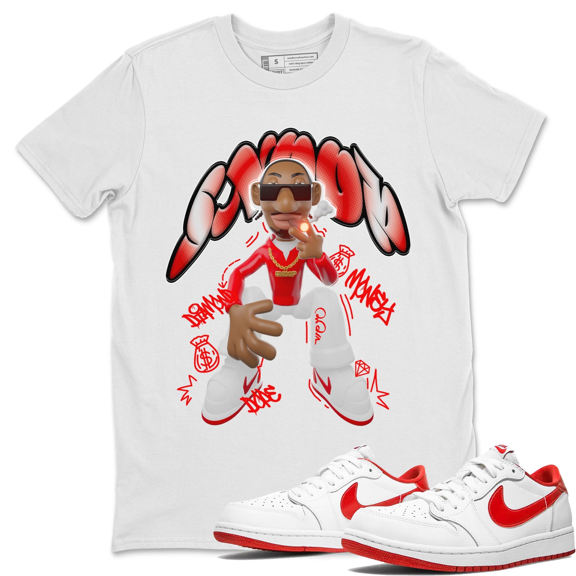 Jordan 1 Low University Red shirt to match jordans Snoop sneakertees AJ1 Low University Red SNRT Sneaker Release Tees Unisex White 1 T-Shirt