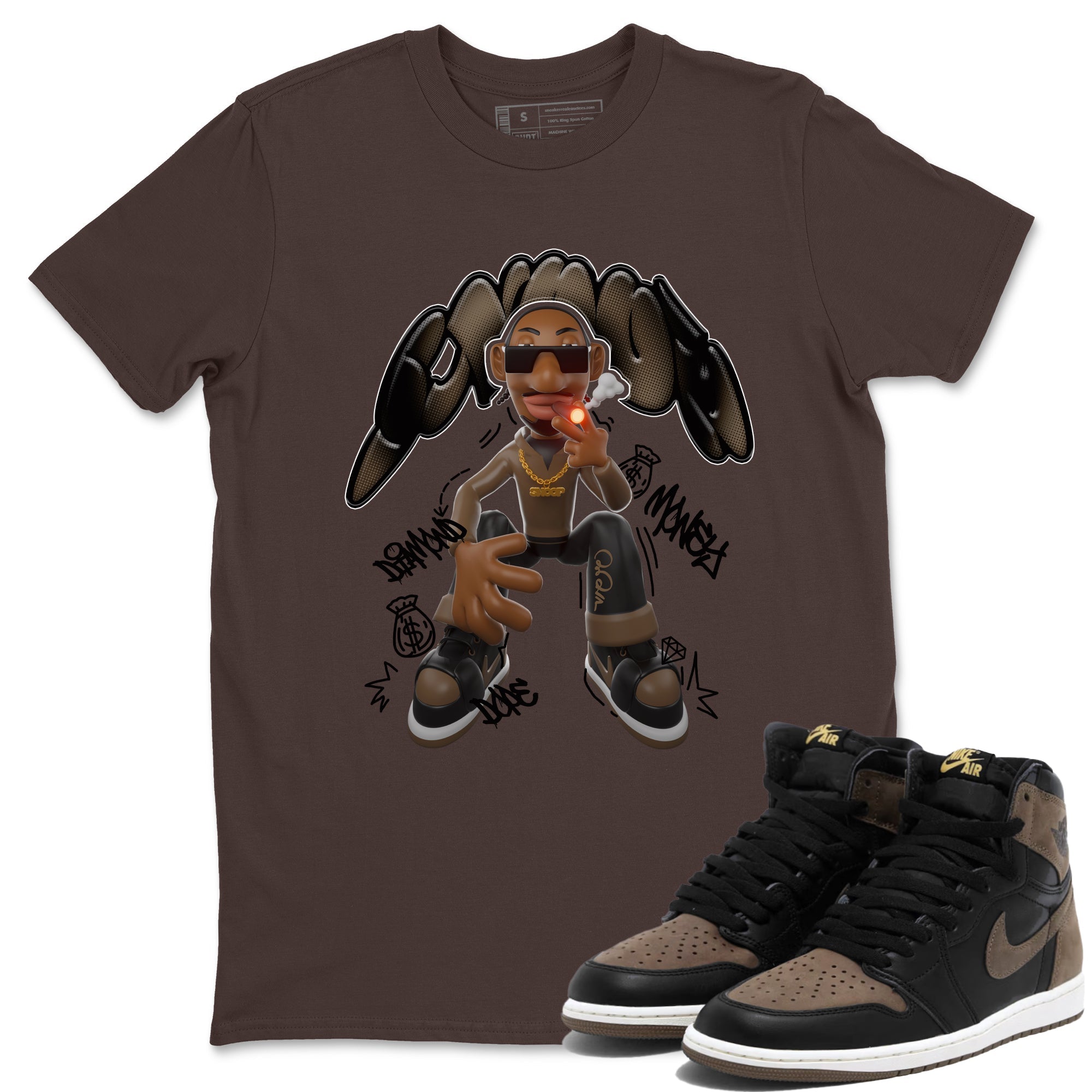 Air Jordan 1 Palomino shirt to match jordans Snoop sneaker tees AJ1 Palomino SNRT Sneaker Release Tees Unisex Dark Chocolate 1 T-Shirt