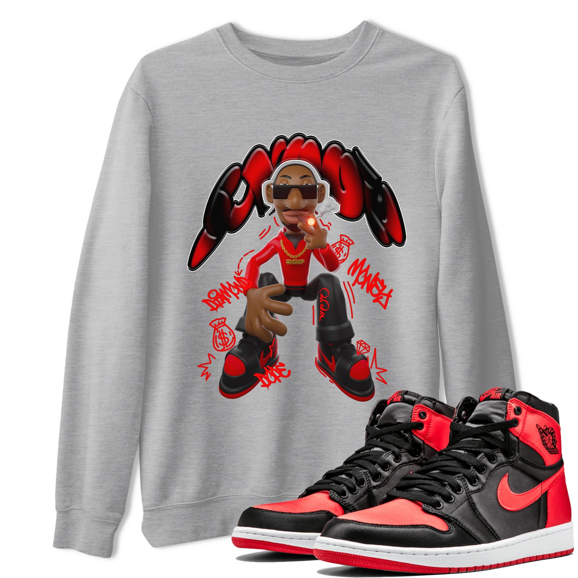 Air Jordan 1 Satin Bred shirt to match jordans Snoop sneaker tees AJ1Satin Bred SNRT Sneaker Release Tees Unisex Heather Grey 1 T-Shirt