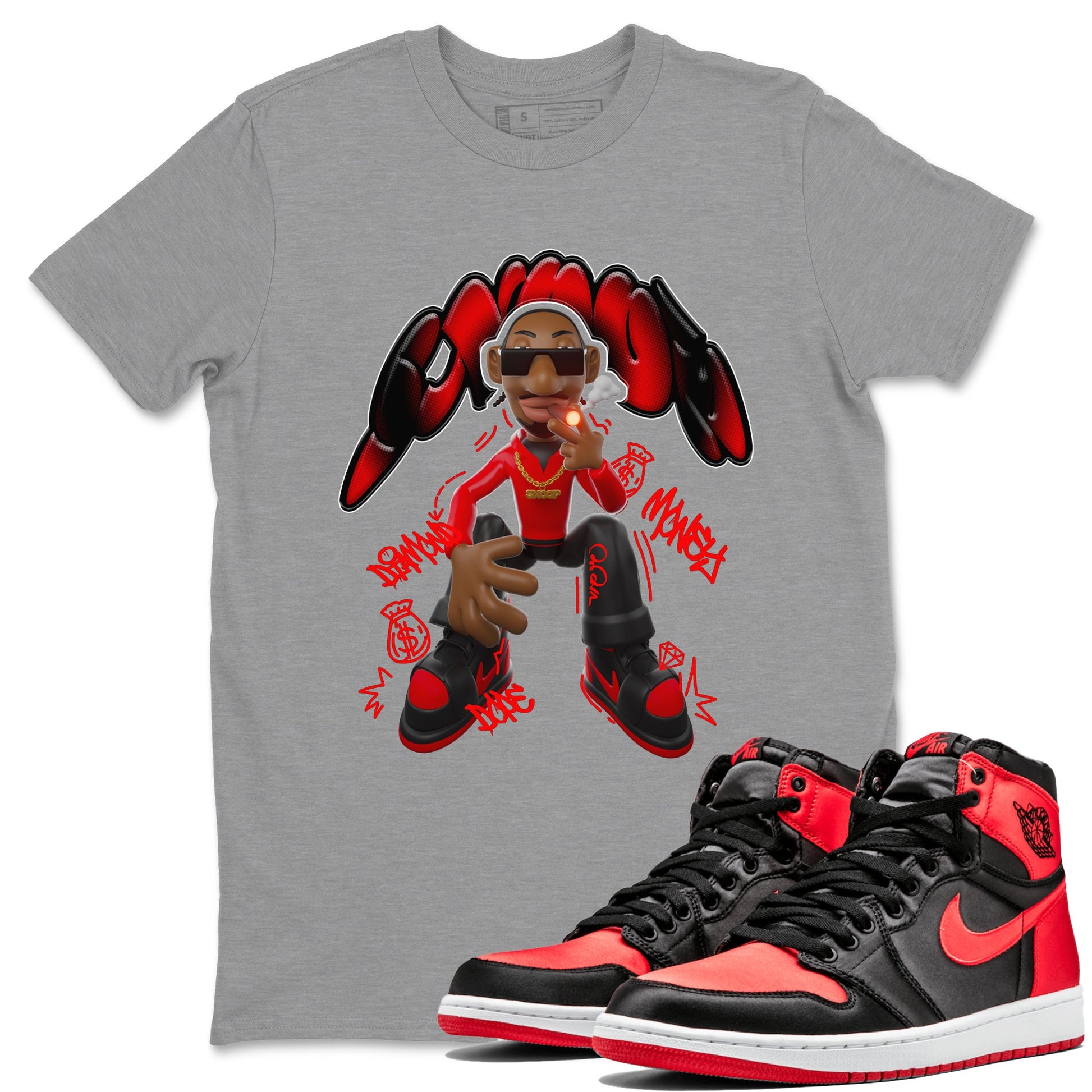 Air Jordan 1 Satin Bred shirt to match jordans Snoop sneaker tees AJ1Satin Bred SNRT Sneaker Release Tees Unisex Heather Grey 1 T-Shirt