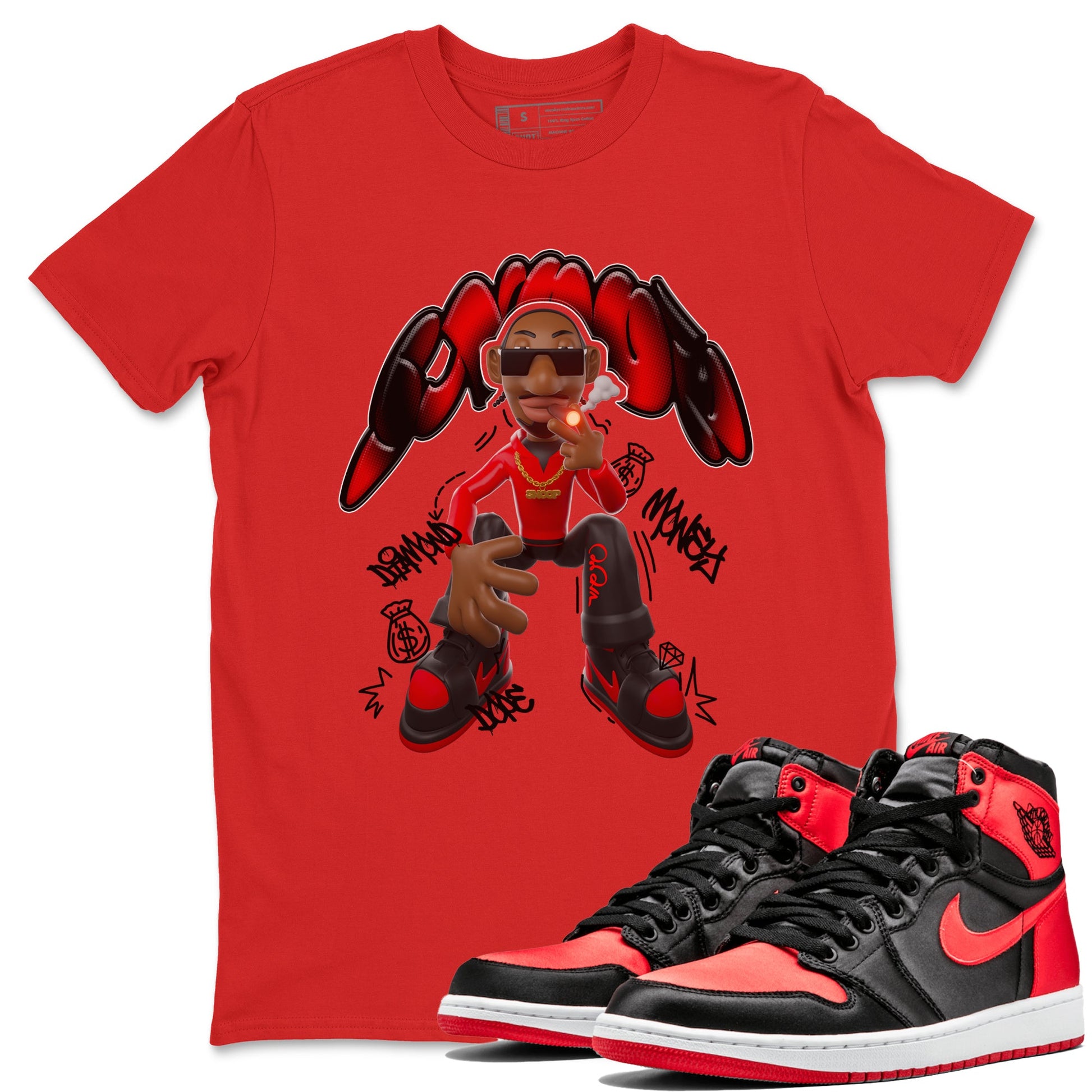 Air Jordan 1 Satin Bred shirt to match jordans Snoop sneaker tees AJ1Satin Bred SNRT Sneaker Release Tees Unisex Red 1 T-Shirt