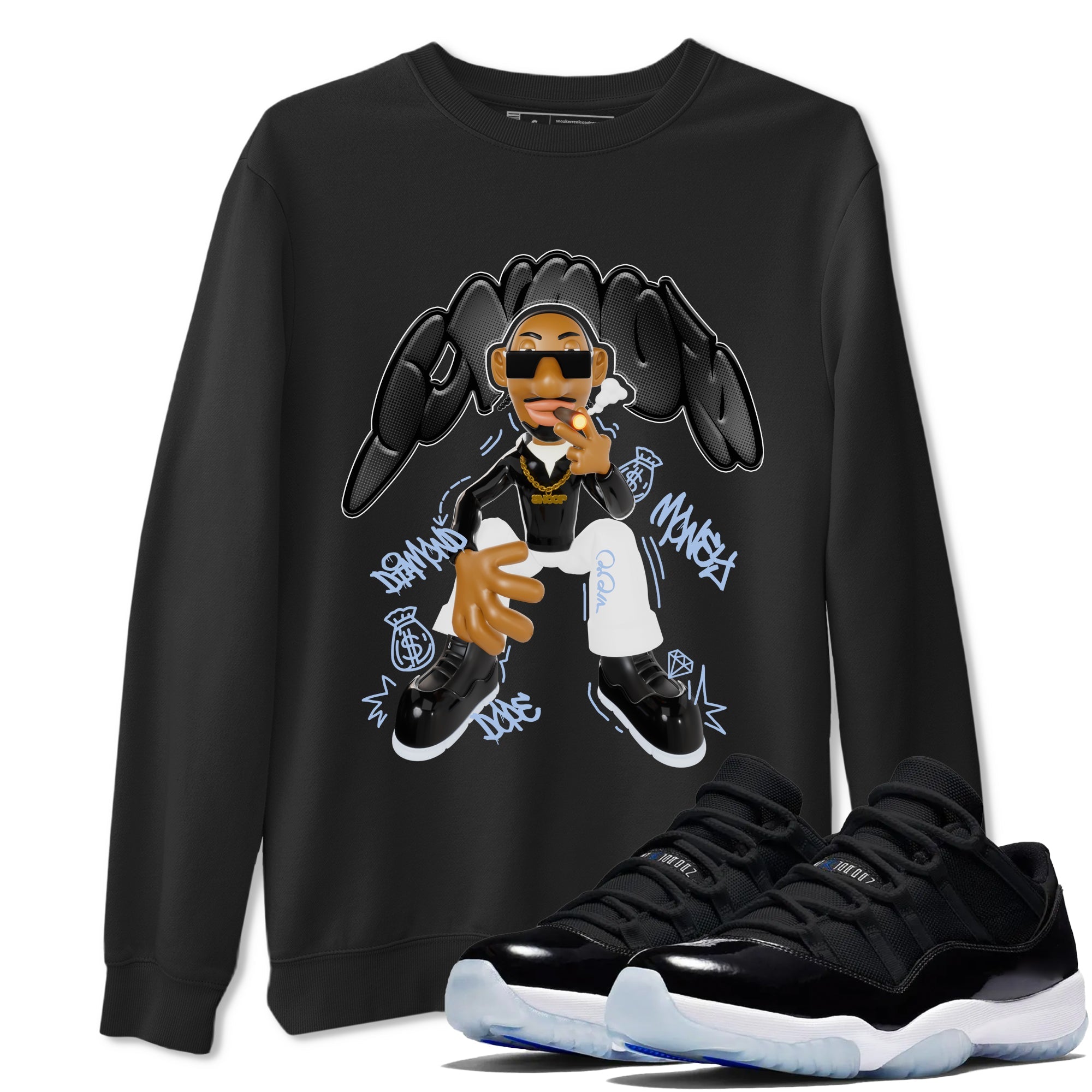 11s Black and Varsity Royal shirt to match jordans Snoop sneaker tees Air Jordan 11 Black/Varsity Royal SNRT Sneaker Release Tees Unisex Black 1 T-Shirt