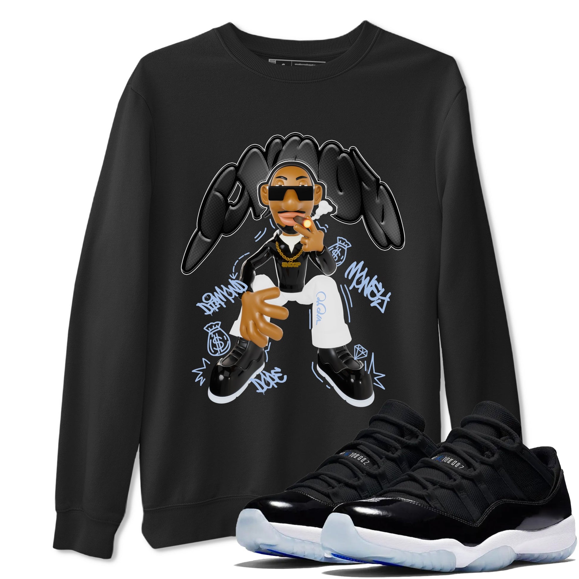11s Black and Varsity Royal shirt to match jordans Snoop sneaker tees Air Jordan 11 Black/Varsity Royal SNRT Sneaker Release Tees Unisex Black 1 T-Shirt