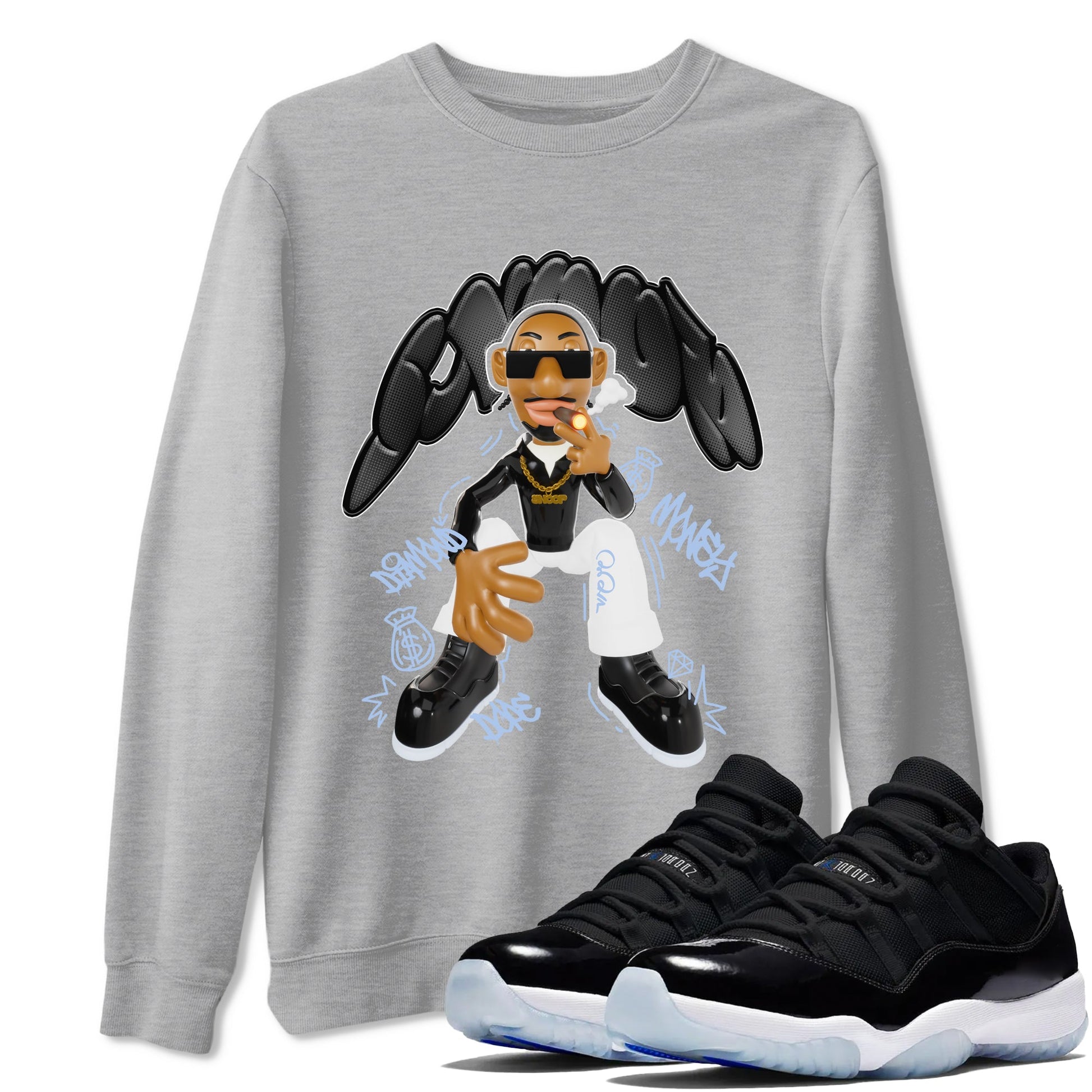 11s Black and Varsity Royal shirt to match jordans Snoop sneaker tees Air Jordan 11 Black/Varsity Royal SNRT Sneaker Release Tees Unisex Heather Grey 1 T-Shirt