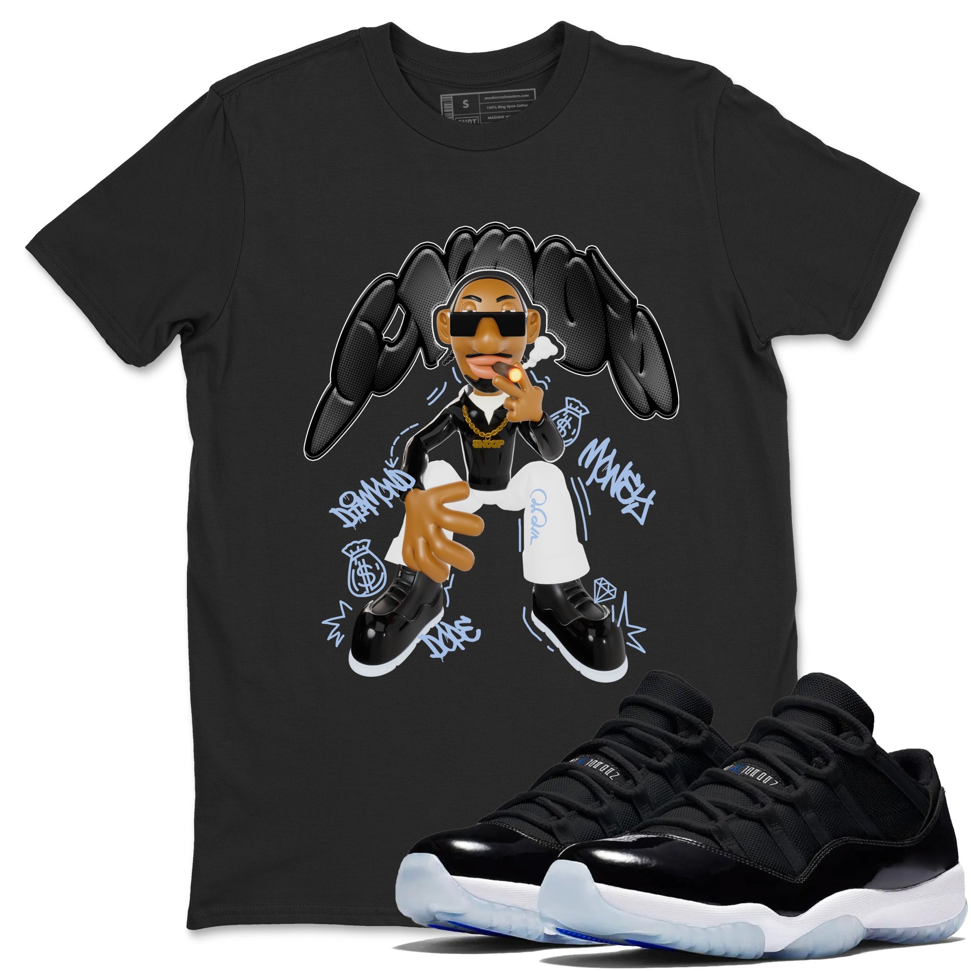 11s Black and Varsity Royal shirt to match jordans Snoop sneaker tees Air Jordan 11 Black/Varsity Royal SNRT Sneaker Release Tees Unisex Black 1 T-Shirt