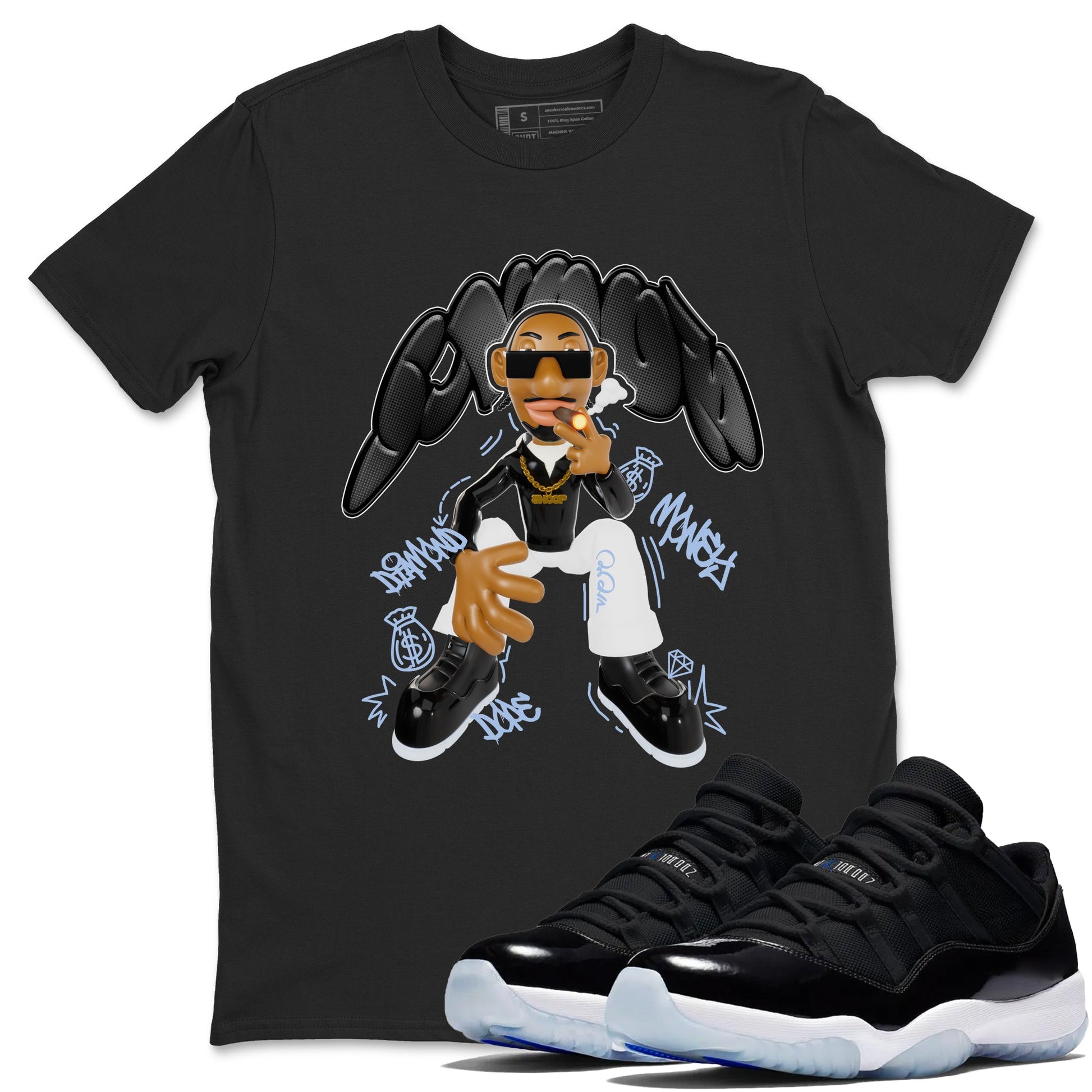 11s Black and Varsity Royal shirt to match jordans Snoop sneaker tees Air Jordan 11 Black/Varsity Royal SNRT Sneaker Release Tees Unisex Black 1 T-Shirt