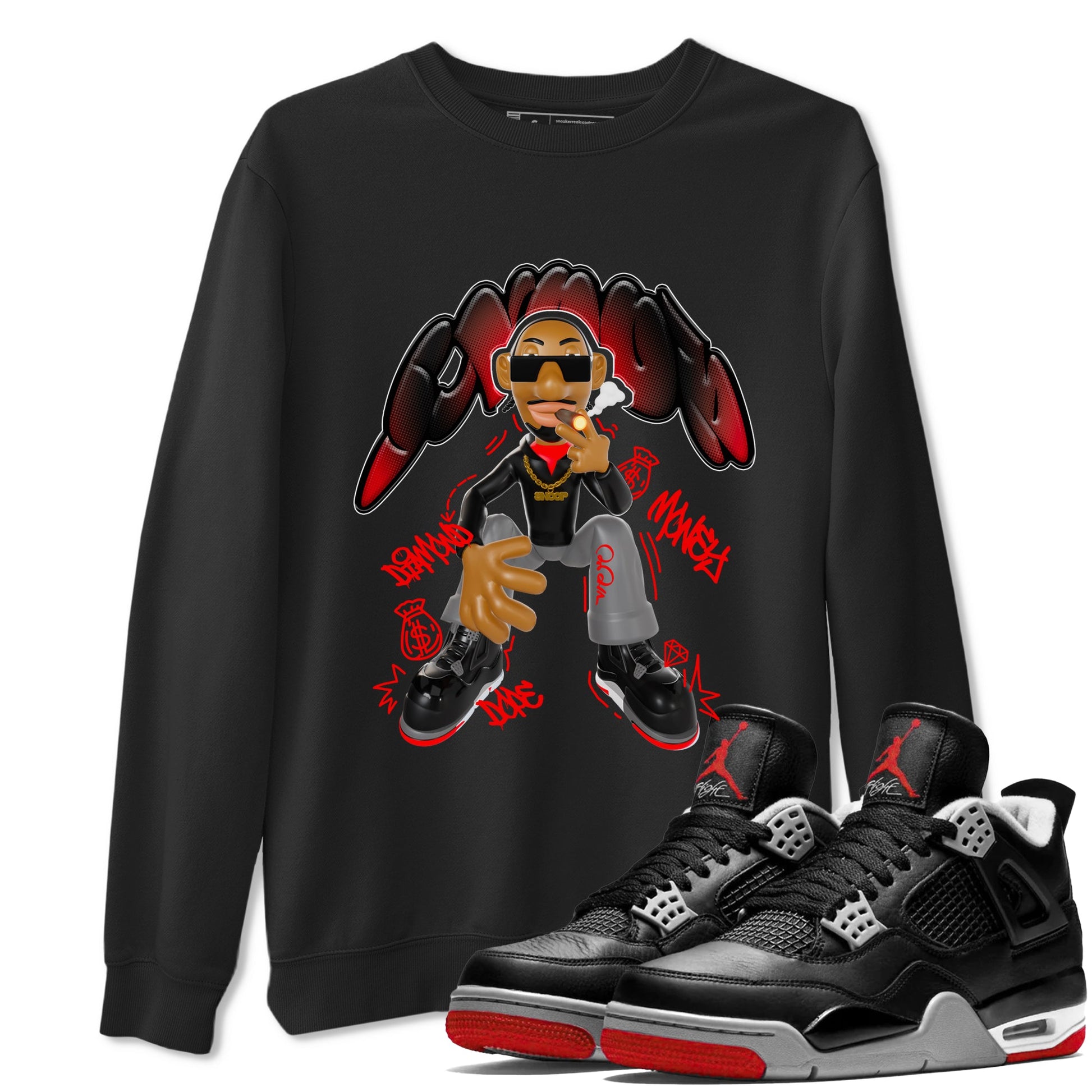 4s Bred Reimagined shirt to match jordans Snoop sneaker tees Air Jordan 4 Bred Reimagined SNRT Sneaker Release Tees Unisex Black 1 T-Shirt