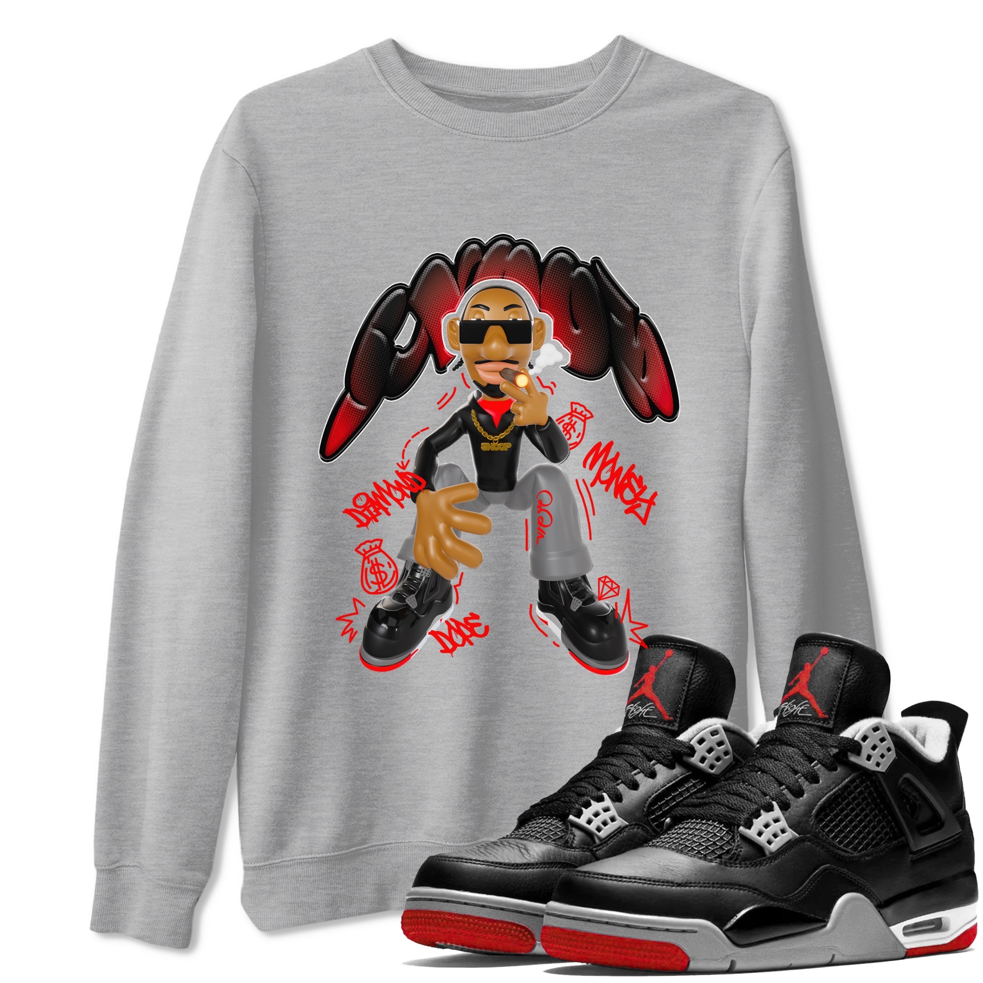 4s Bred Reimagined shirt to match jordans Snoop sneaker tees Air Jordan 4 Bred Reimagined SNRT Sneaker Release Tees Unisex Heather Grey 1 T-Shirt