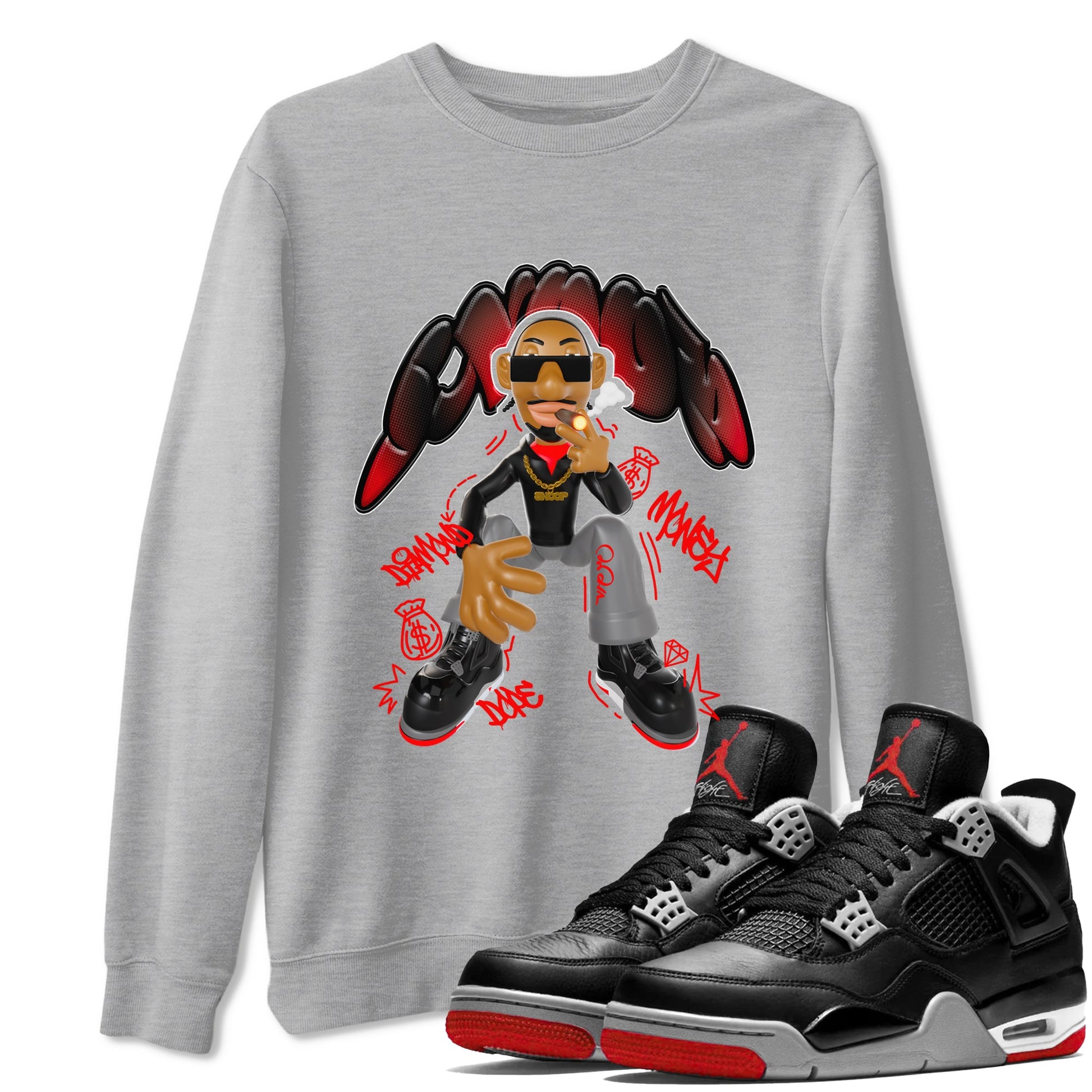 4s Bred Reimagined shirt to match jordans Snoop sneaker tees Air Jordan 4 Bred Reimagined SNRT Sneaker Release Tees Unisex Heather Grey 1 T-Shirt