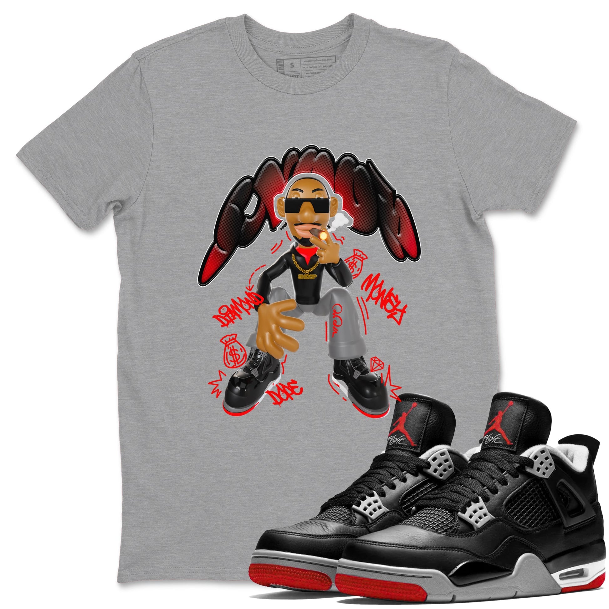 4s Bred Reimagined shirt to match jordans Snoop sneaker tees Air Jordan 4 Bred Reimagined SNRT Sneaker Release Tees Unisex Heather Grey 1 T-Shirt