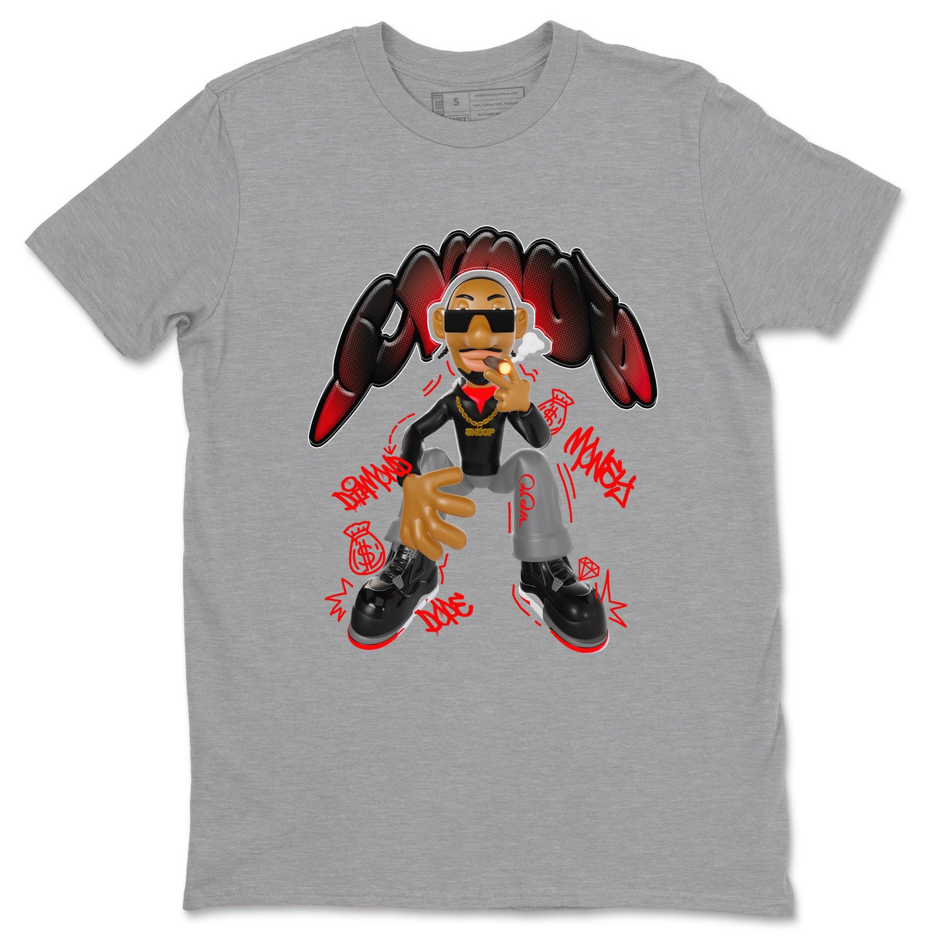 4s Bred Reimagined shirt to match jordans Snoop sneaker tees Air Jordan 4 Bred Reimagined SNRT Sneaker Release Tees Unisex Heather Grey 2 T-Shirt