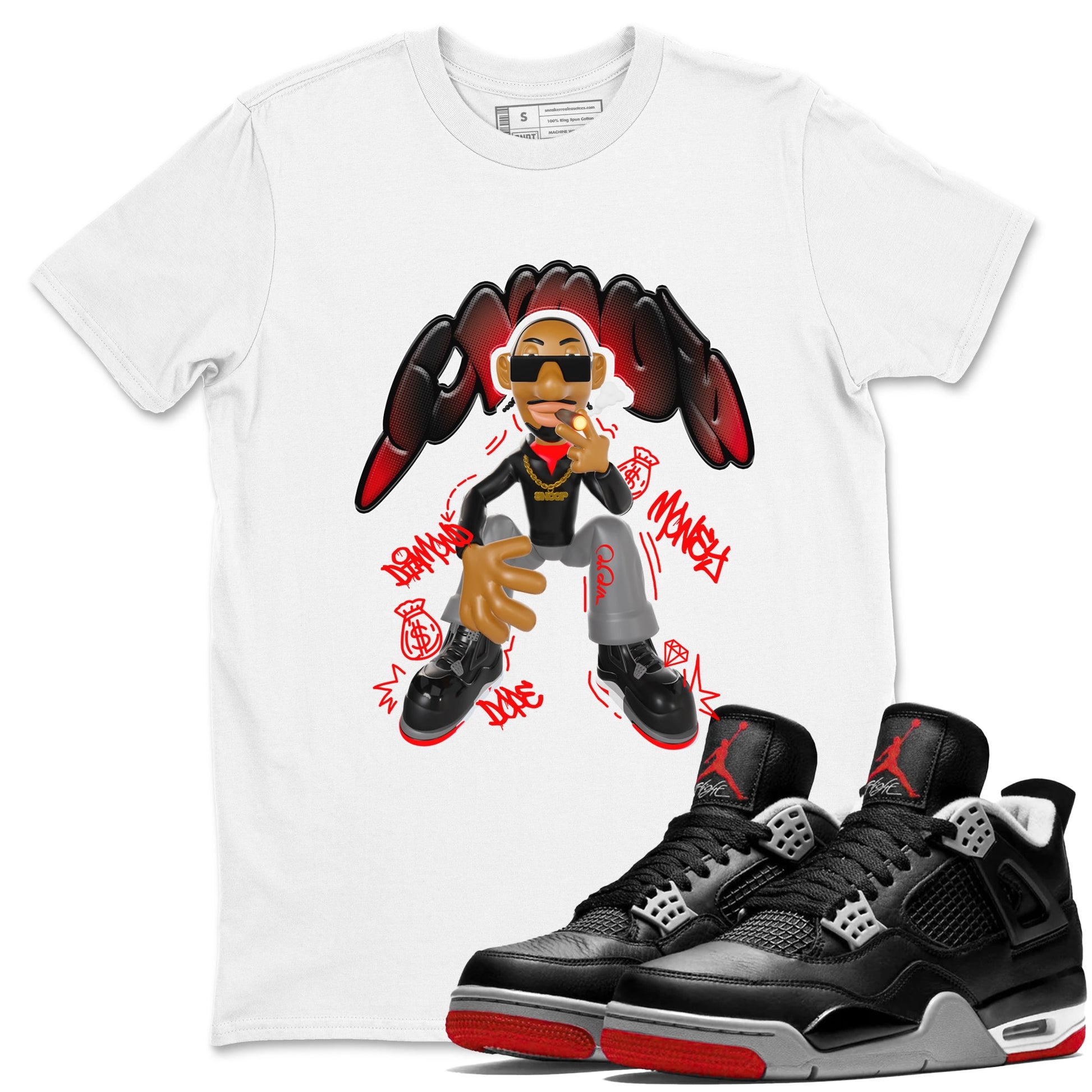 4s Bred Reimagined shirt to match jordans Snoop sneaker tees Air Jordan 4 Bred Reimagined SNRT Sneaker Release Tees Unisex White 1 T-Shirt