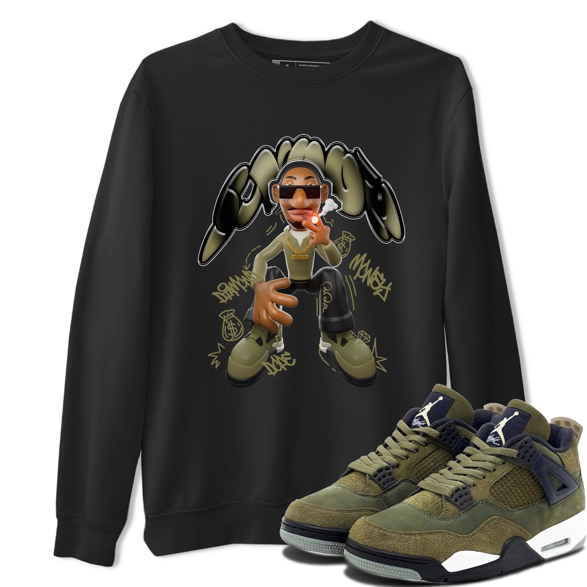 Air Jordan 4 Medium Olive shirt to match jordans Snoop sneaker tees AJ4Medium Olive SNRT Sneaker Release Tees Unisex Black 1 T-Shirt