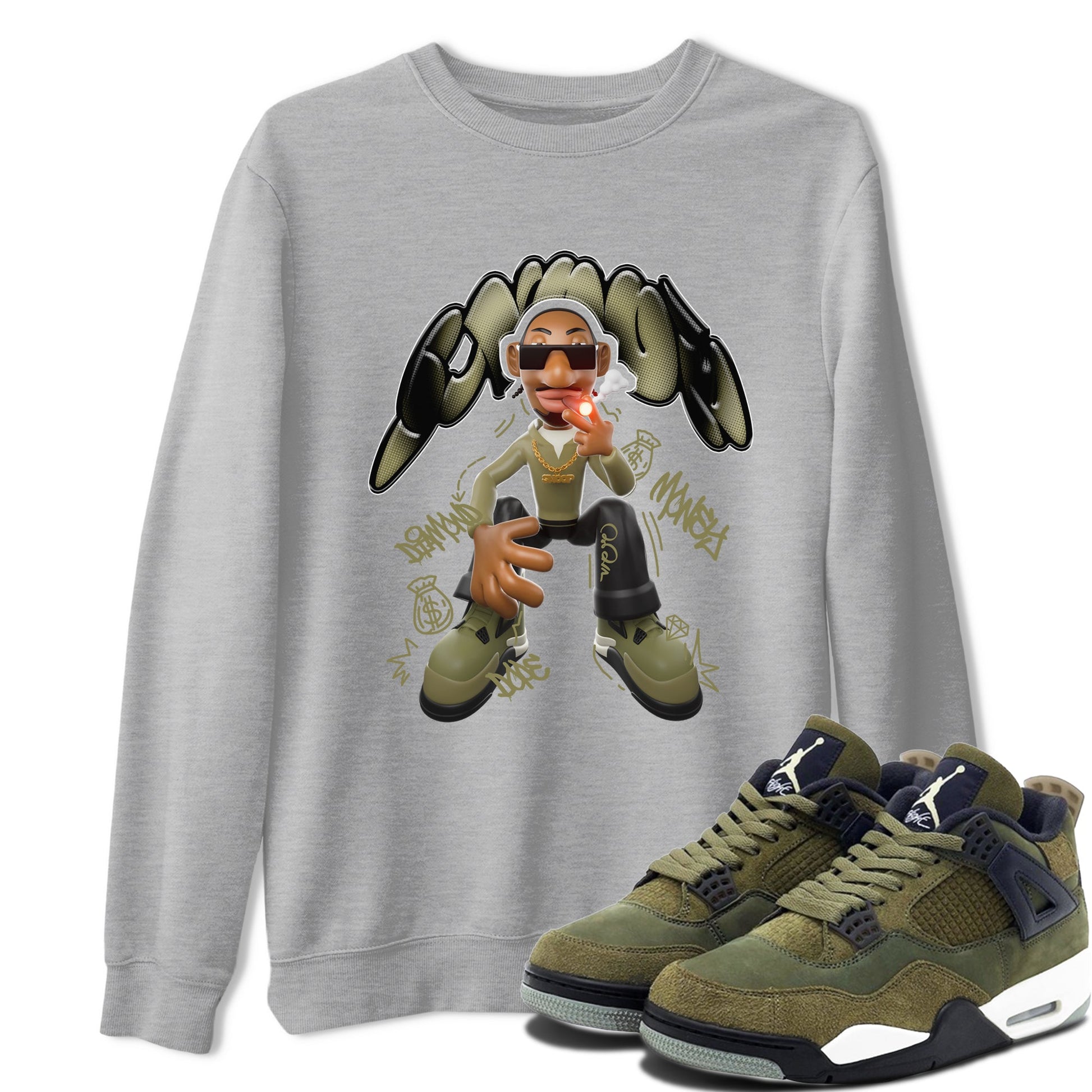 Air Jordan 4 Medium Olive shirt to match jordans Snoop sneaker tees AJ4Medium Olive SNRT Sneaker Release Tees Unisex Heather Grey 1 T-Shirt