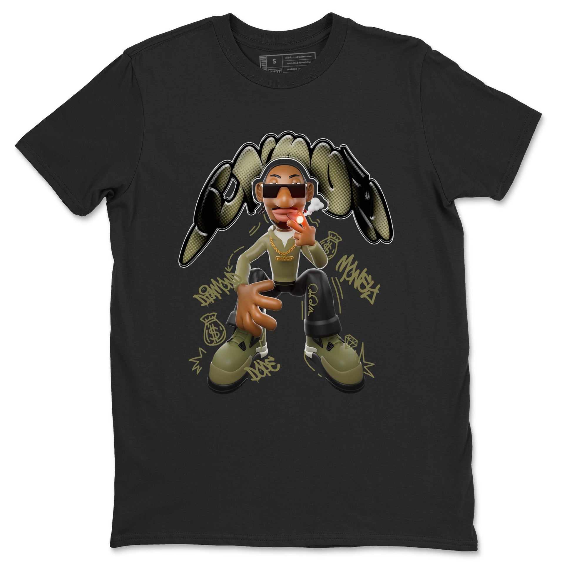 Air Jordan 4 Medium Olive shirt to match jordans Snoop sneaker tees AJ4Medium Olive SNRT Sneaker Release Tees Unisex Black 2 T-Shirt