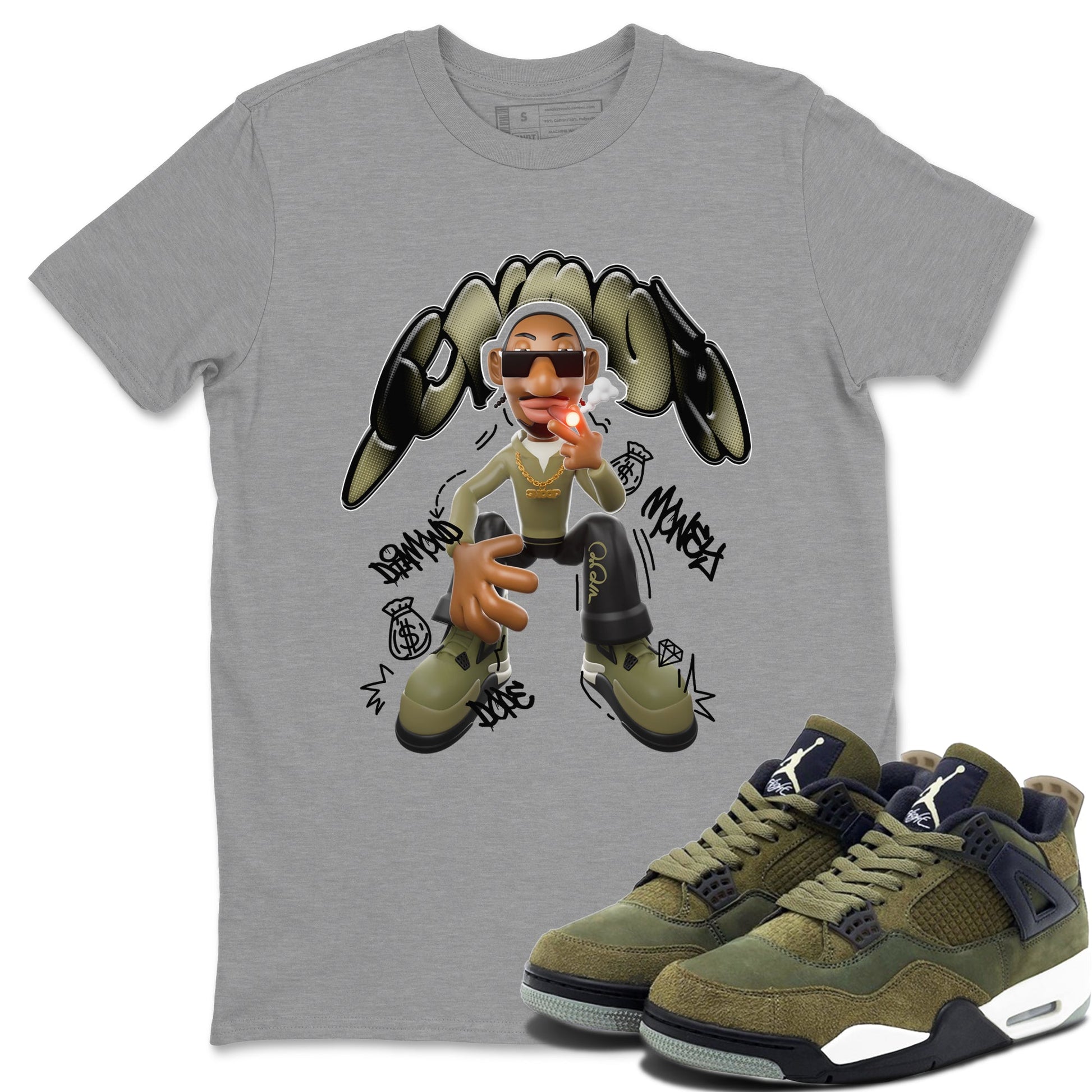 Air Jordan 4 Medium Olive shirt to match jordans Snoop sneaker tees AJ4Medium Olive SNRT Sneaker Release Tees Unisex Heather Grey 1 T-Shirt
