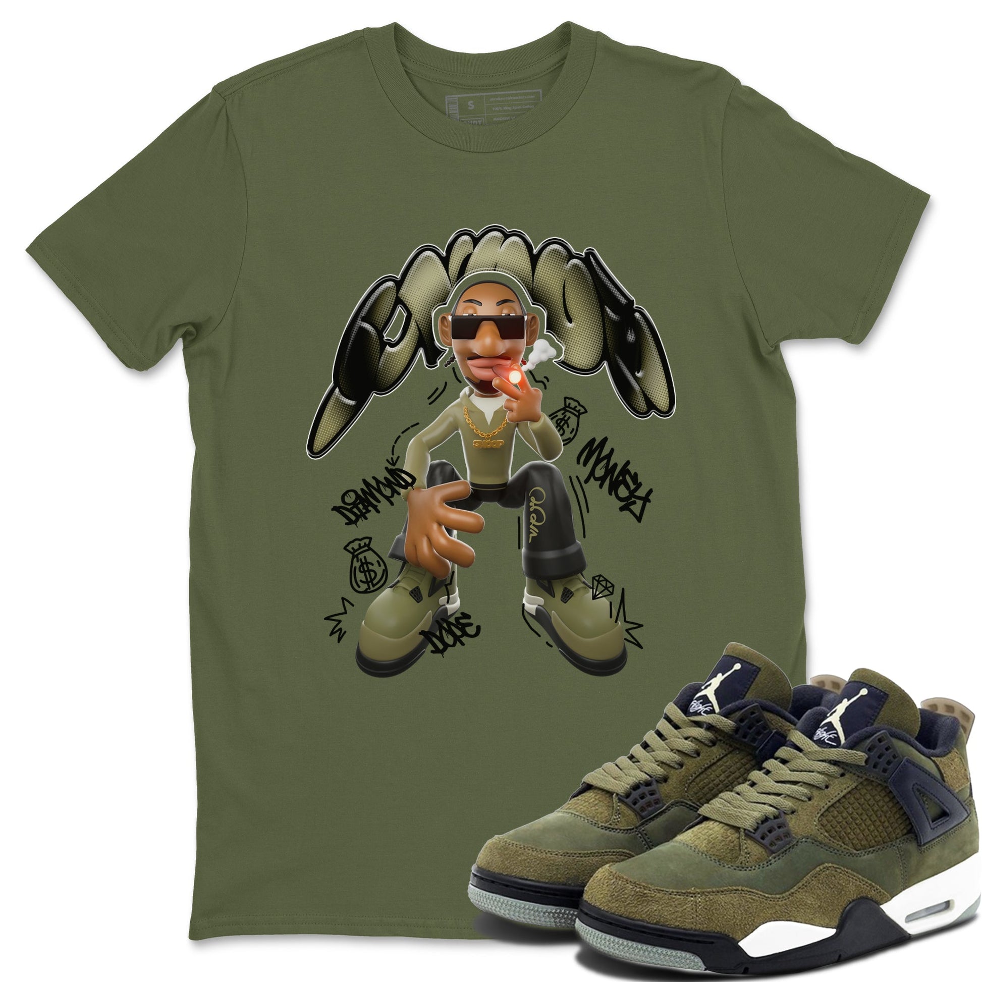 Air Jordan 4 Medium Olive shirt to match jordans Snoop sneaker tees AJ4Medium Olive SNRT Sneaker Release Tees Unisex Military Green 1 T-Shirt