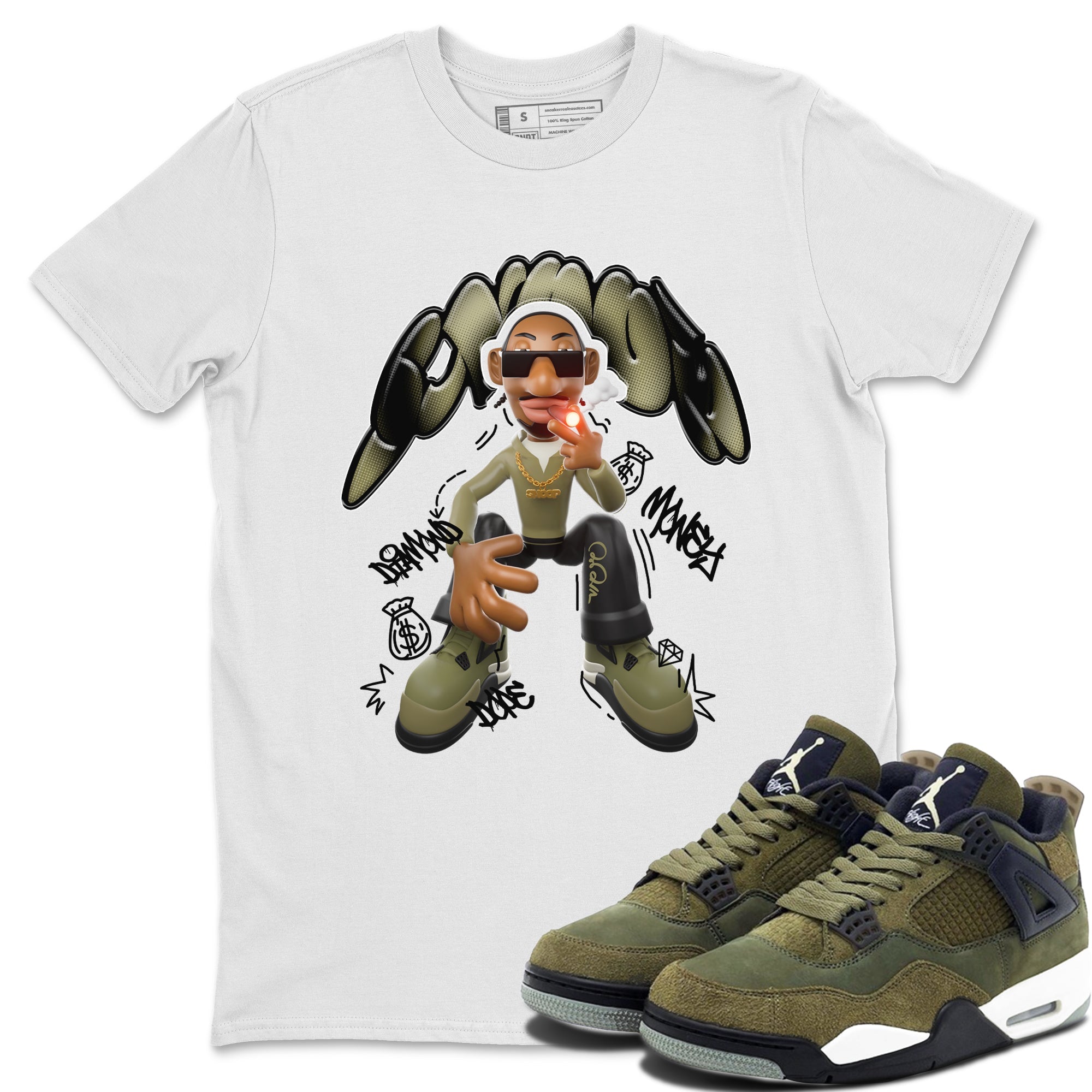Air Jordan 4 Medium Olive shirt to match jordans Snoop sneaker tees AJ4Medium Olive SNRT Sneaker Release Tees Unisex White 1 T-Shirt
