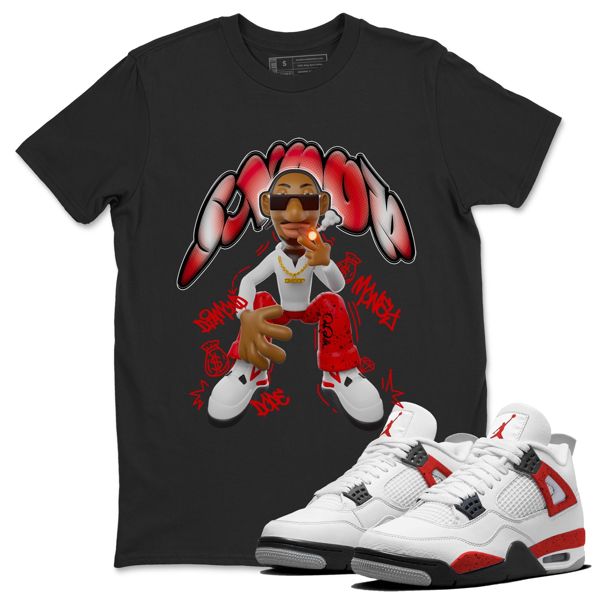 Air Jordan 4 Red Cement shirt to match jordans Snoop sneaker tees AJ4 Red Cement SNRT Sneaker Release Tees Unisex Black 1 T-Shirt