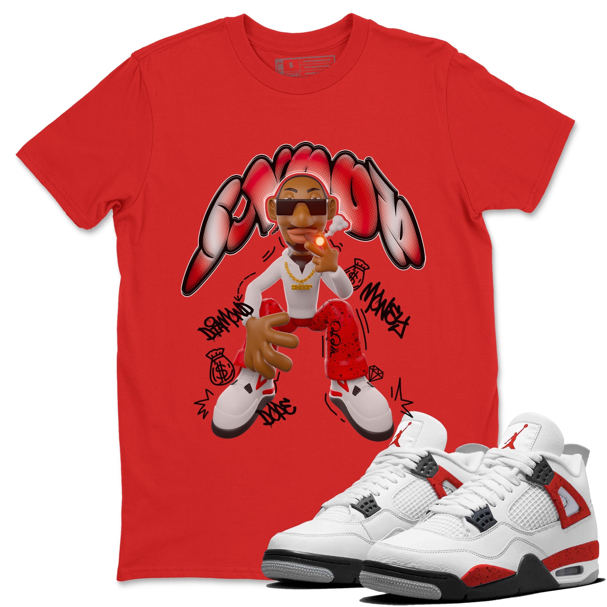 Air Jordan 4 Red Cement shirt to match jordans Snoop sneaker tees AJ4 Red Cement SNRT Sneaker Release Tees Unisex Red 1 T-Shirt