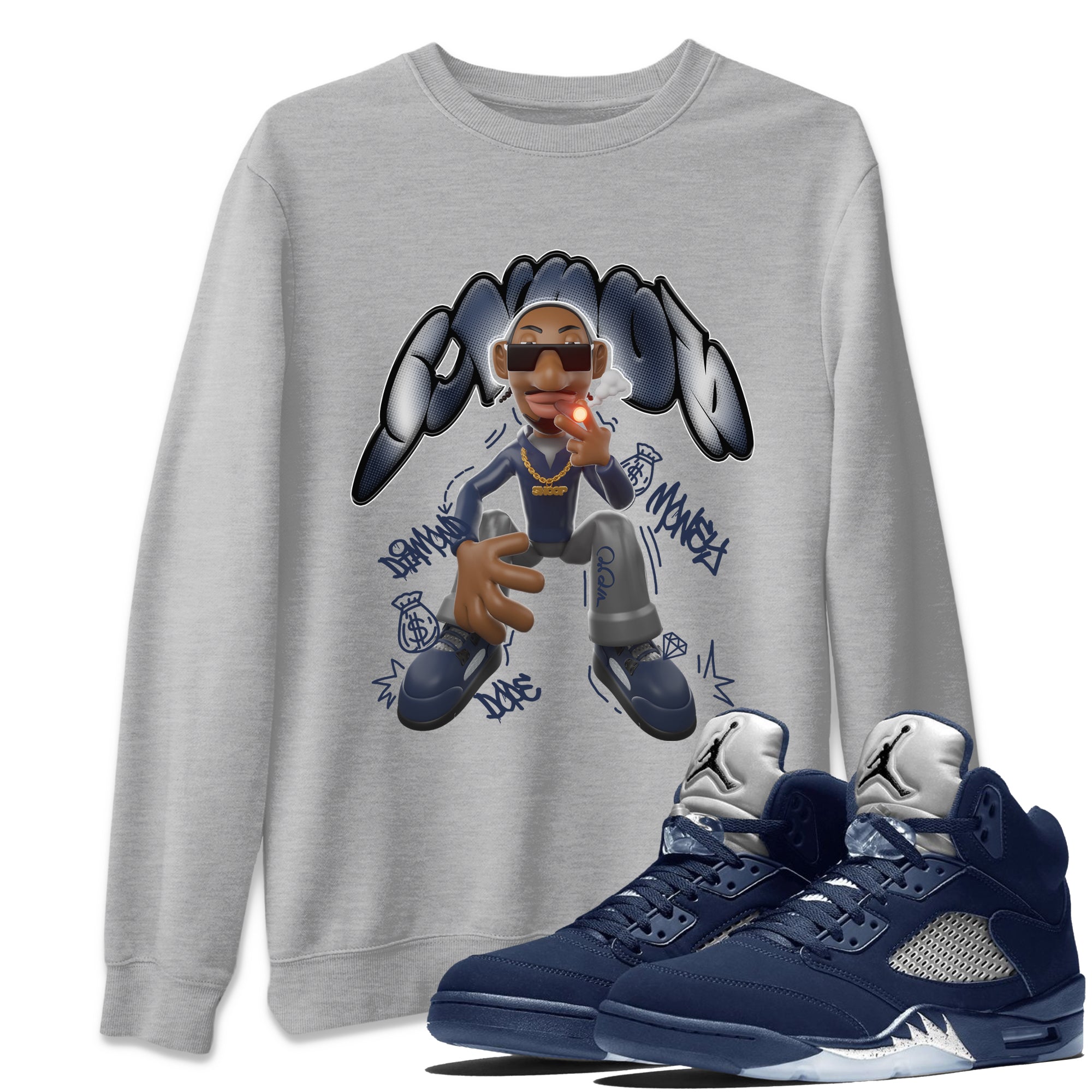 Air Jordan 5 Georgetown shirt to match jordans Snoop sneaker tees AJ5 Georgetown SNRT Sneaker Release Tees Unisex Heather Grey 1 T-Shirt
